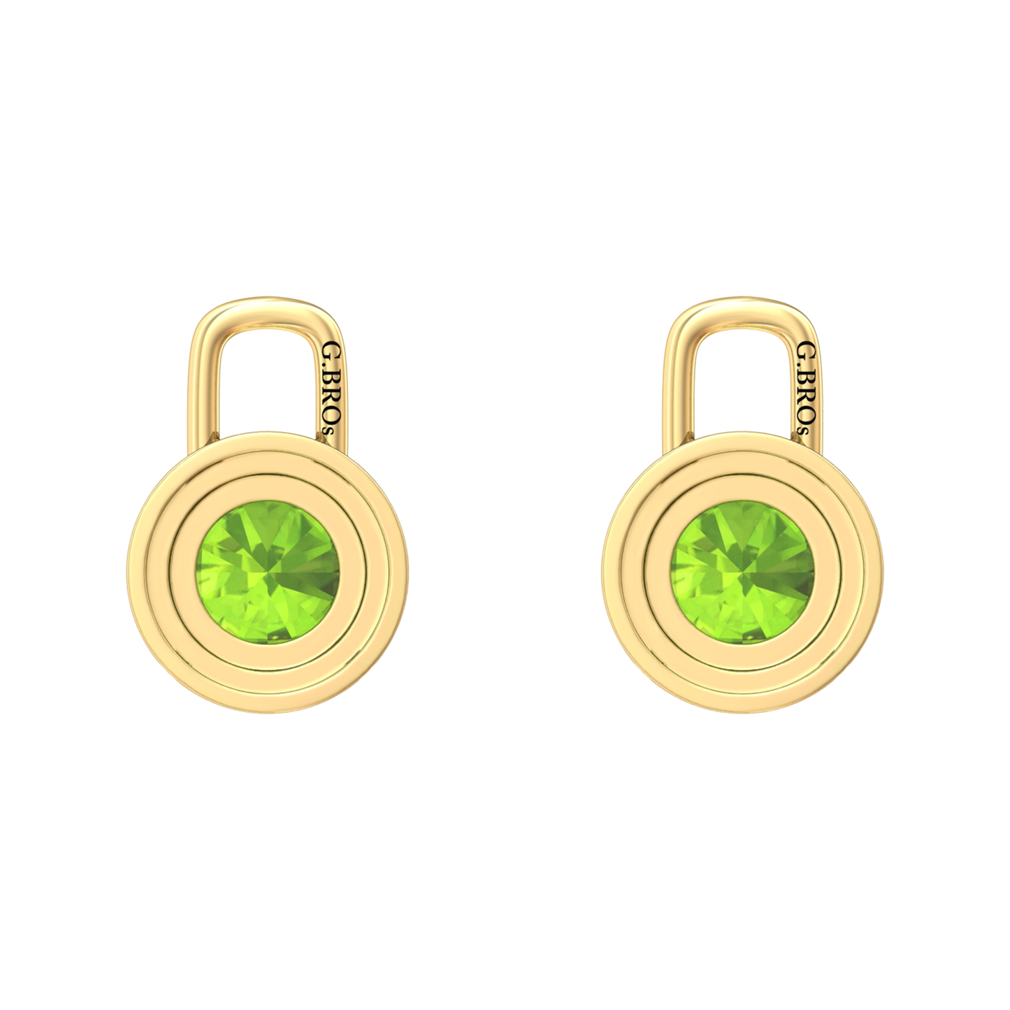 Nova diamond set earrings attachments set with a round Peridot Gardiner Brothers