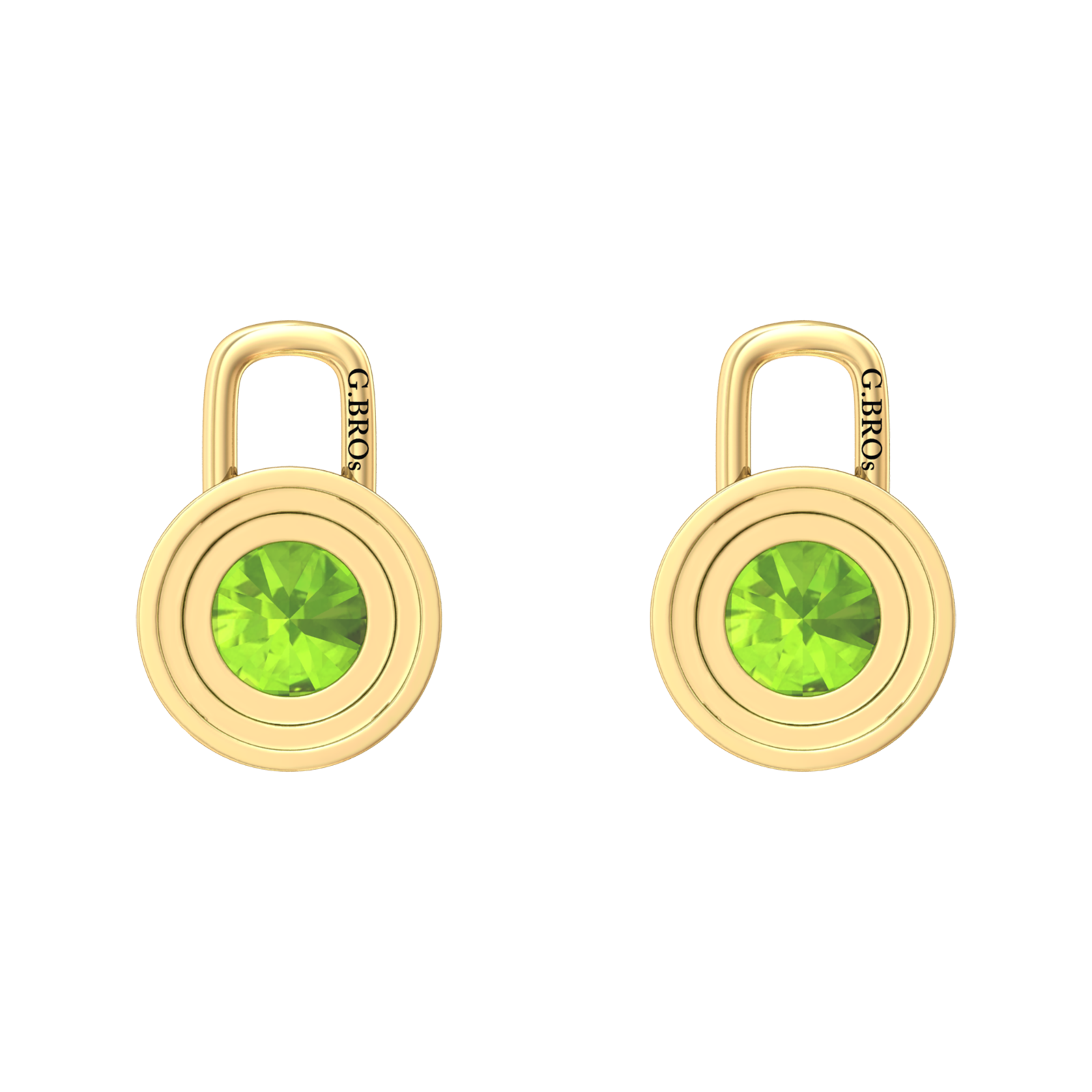 Nova diamond set earrings attachments set with a round Peridot Gardiner Brothers