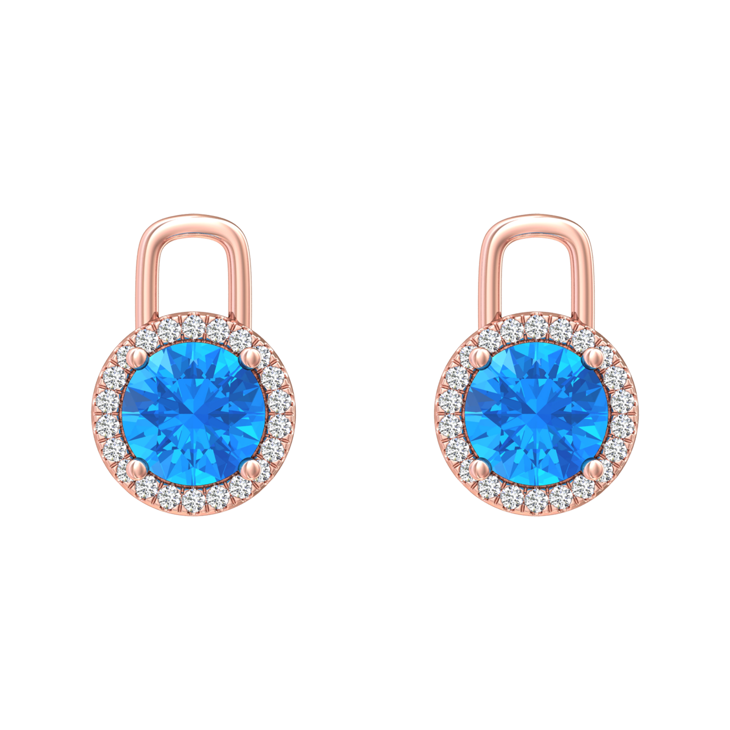 Nova diamond set earrings attachments set with a round Swiss Blue Topaz Gardiner Brothers Rose Gold