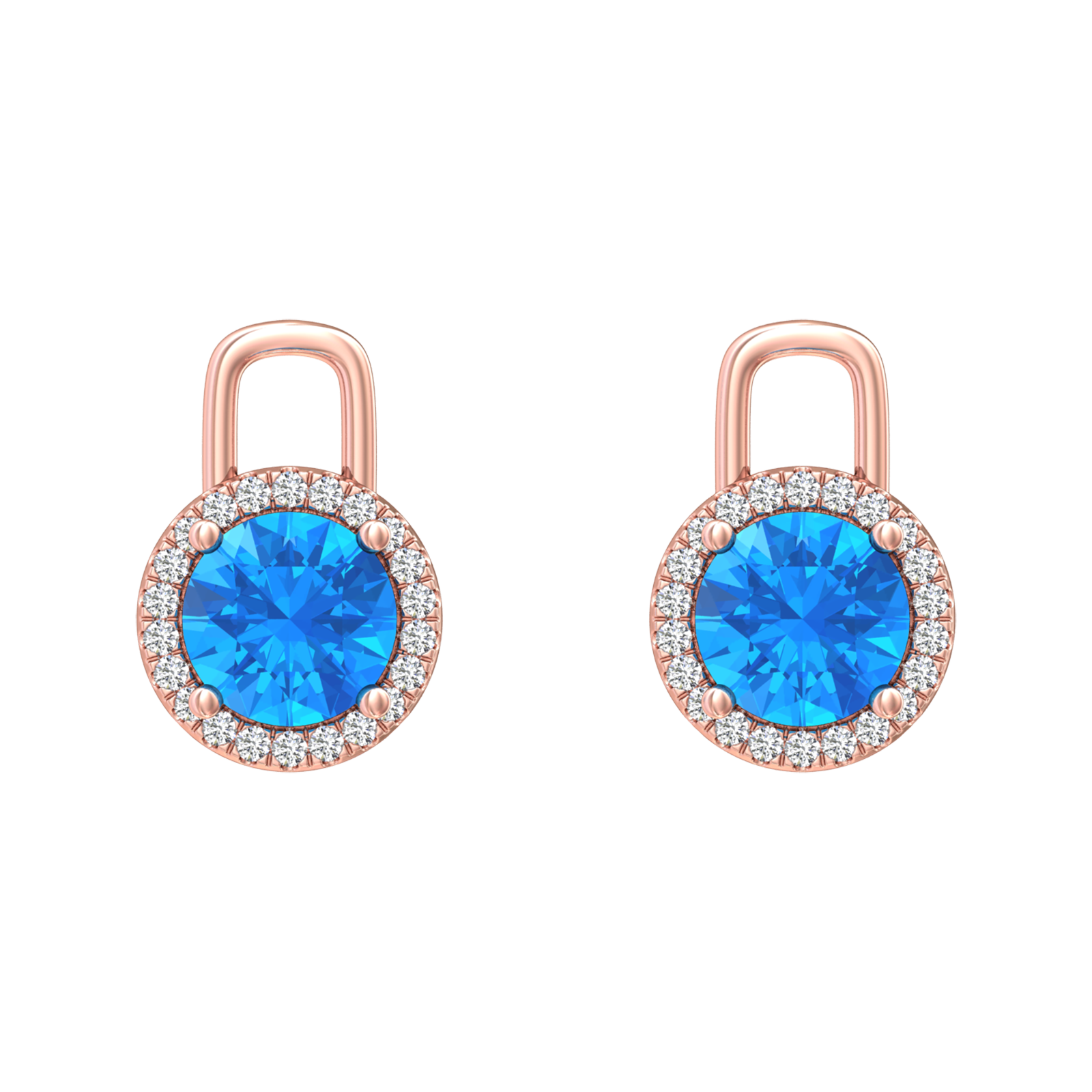 Nova diamond set earrings attachments set with a round Swiss Blue Topaz Gardiner Brothers Rose Gold