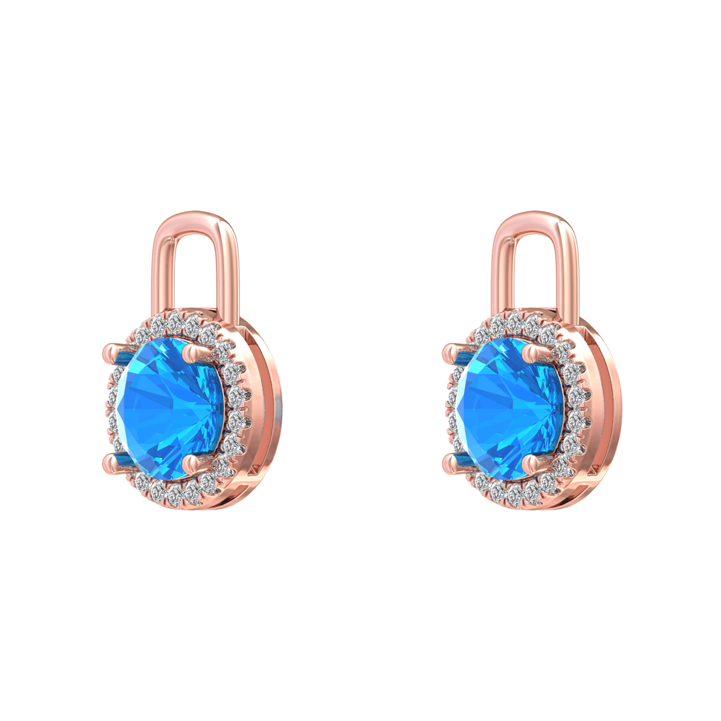 Nova diamond set earrings attachments set with a round Swiss Blue Topaz Gardiner Brothers