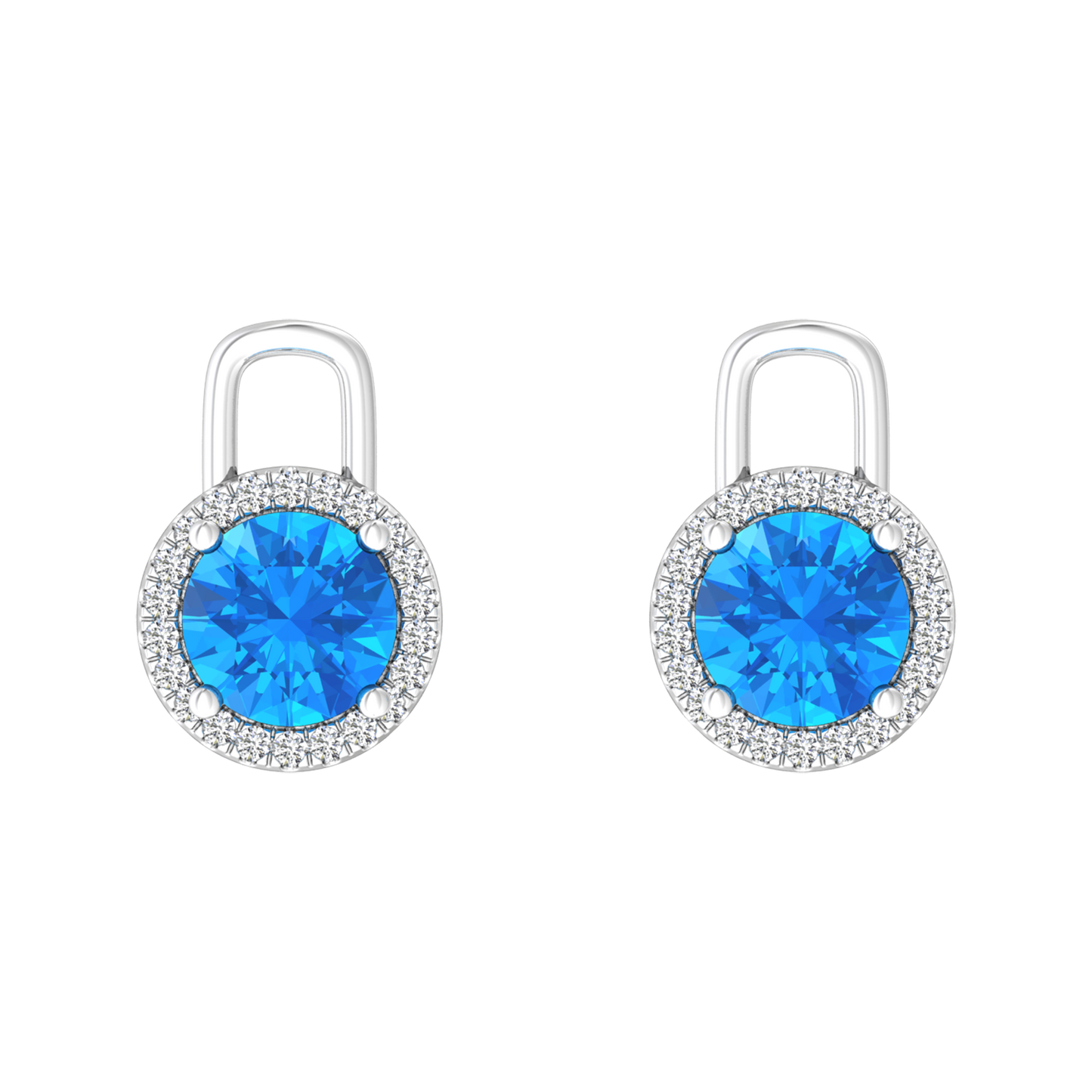 Nova diamond set earrings attachments set with a round Swiss Blue Topaz Gardiner Brothers White Gold
