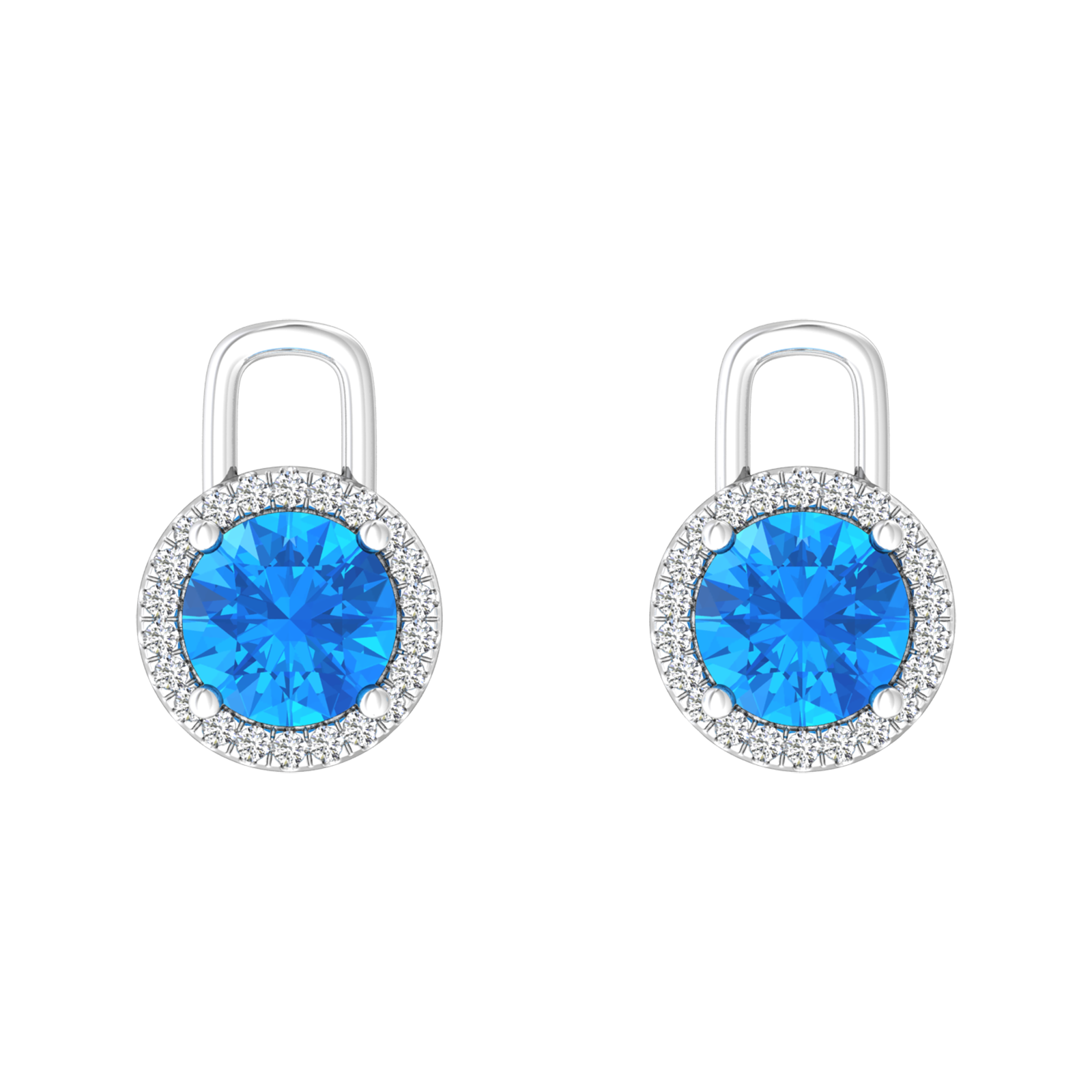 Nova diamond set earrings attachments set with a round Swiss Blue Topaz Gardiner Brothers White Gold