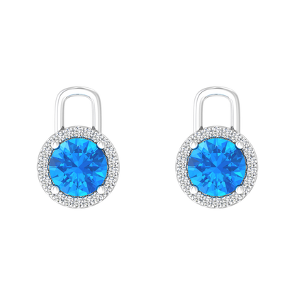 Nova diamond set earrings attachments set with a round Swiss Blue Topaz Gardiner Brothers White Gold