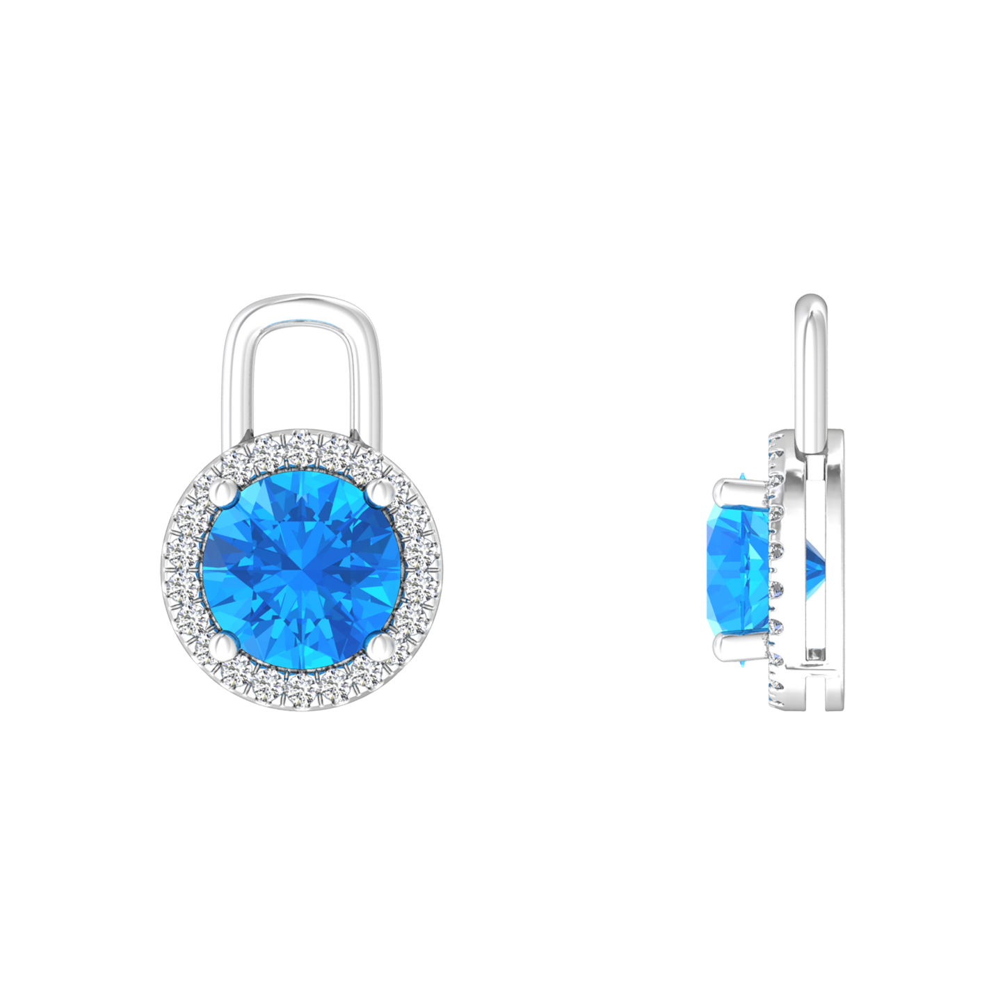 Nova diamond set earrings attachments set with a round Swiss Blue Topaz Gardiner Brothers