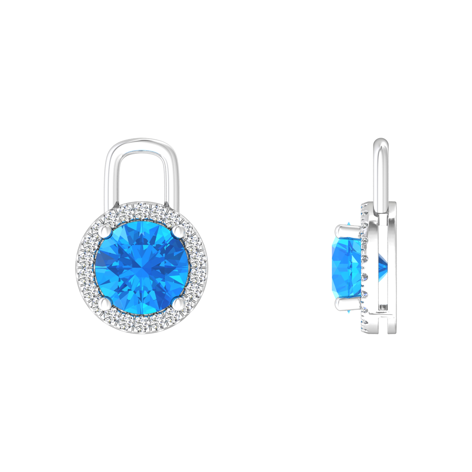 Nova diamond set earrings attachments set with a round Swiss Blue Topaz Gardiner Brothers