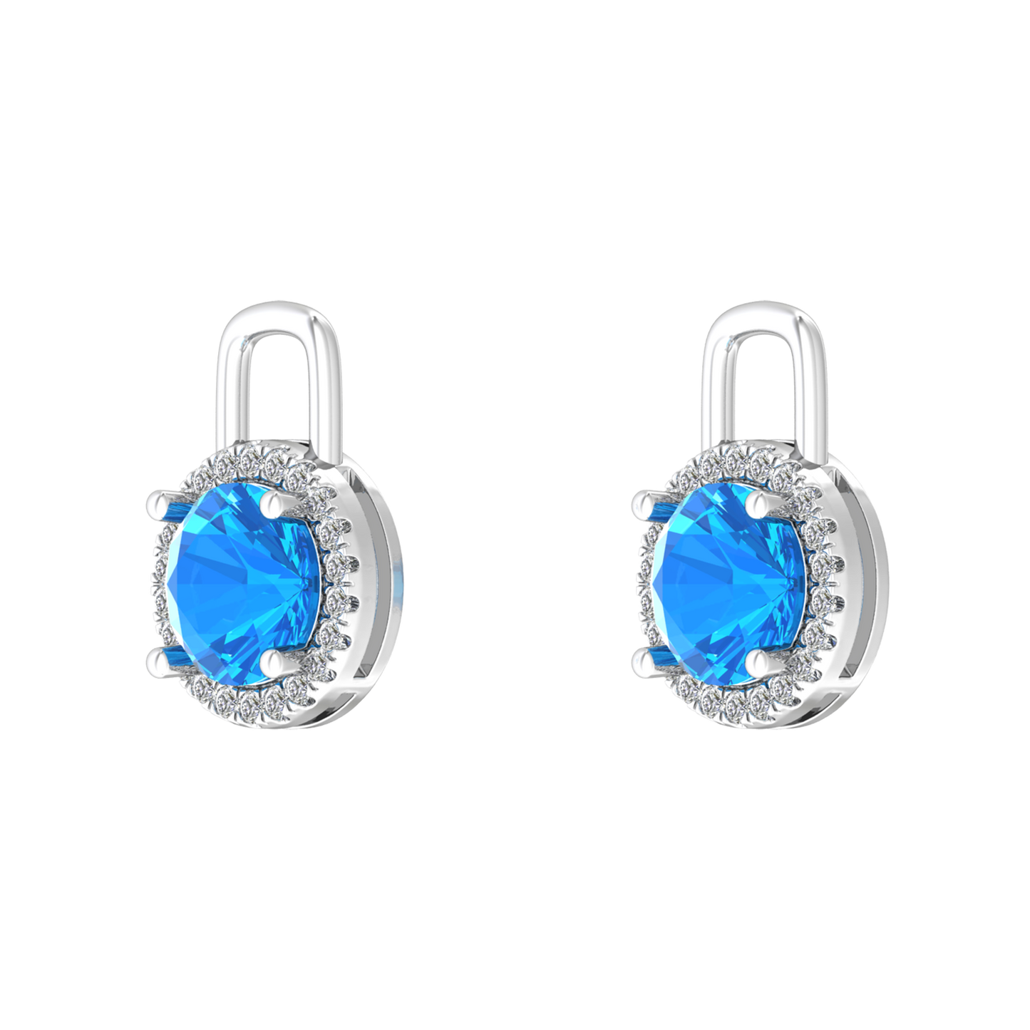 Nova diamond set earrings attachments set with a round Swiss Blue Topaz Gardiner Brothers
