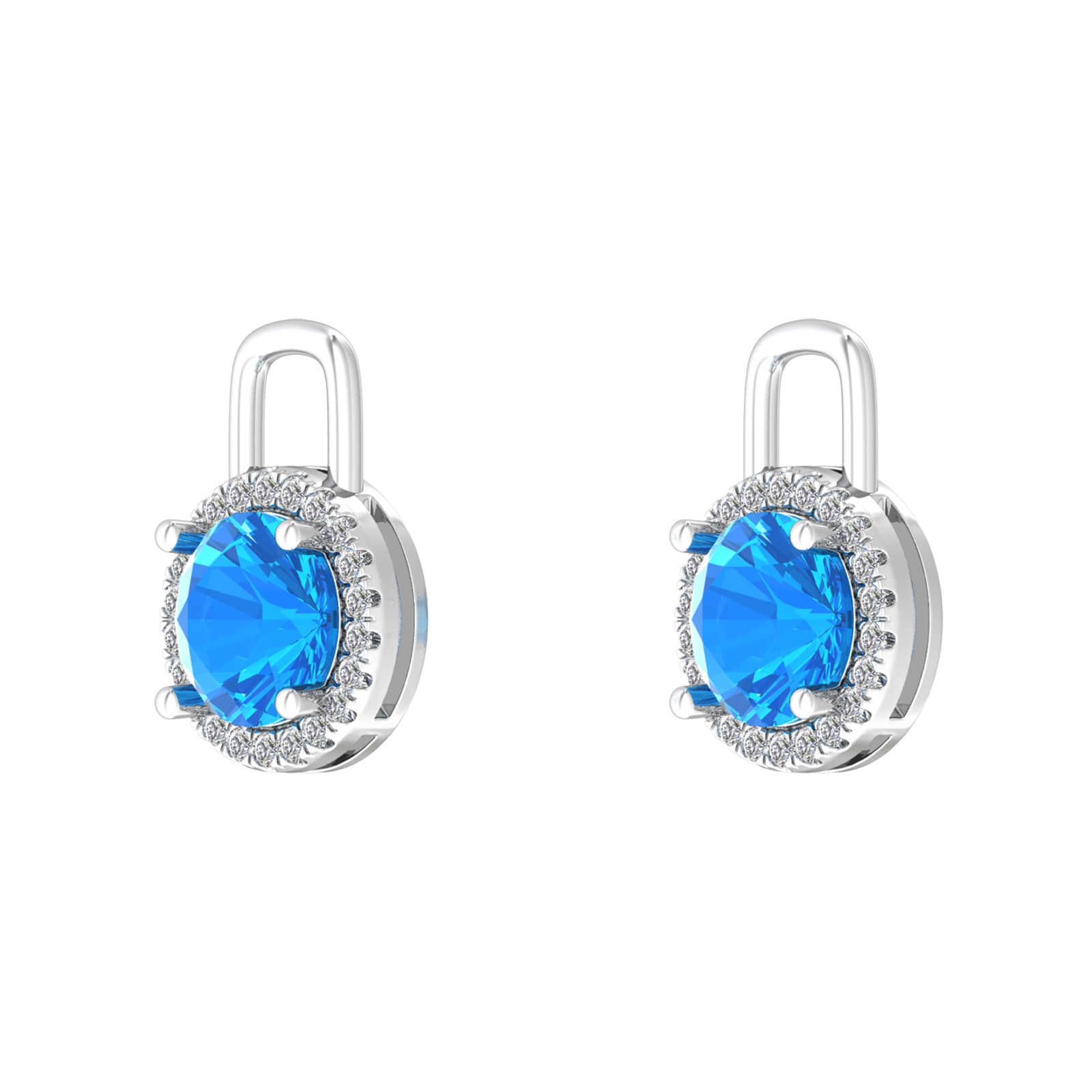 Nova diamond set earrings attachments set with a round Swiss Blue Topaz Gardiner Brothers