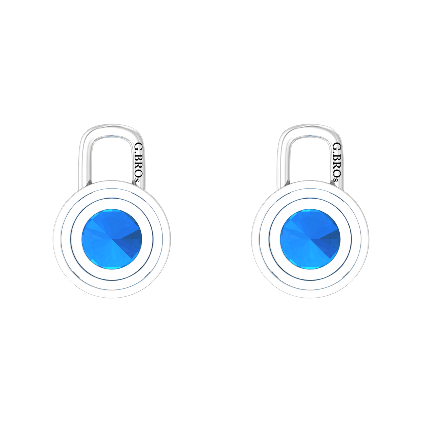 Nova diamond set earrings attachments set with a round Swiss Blue Topaz Gardiner Brothers