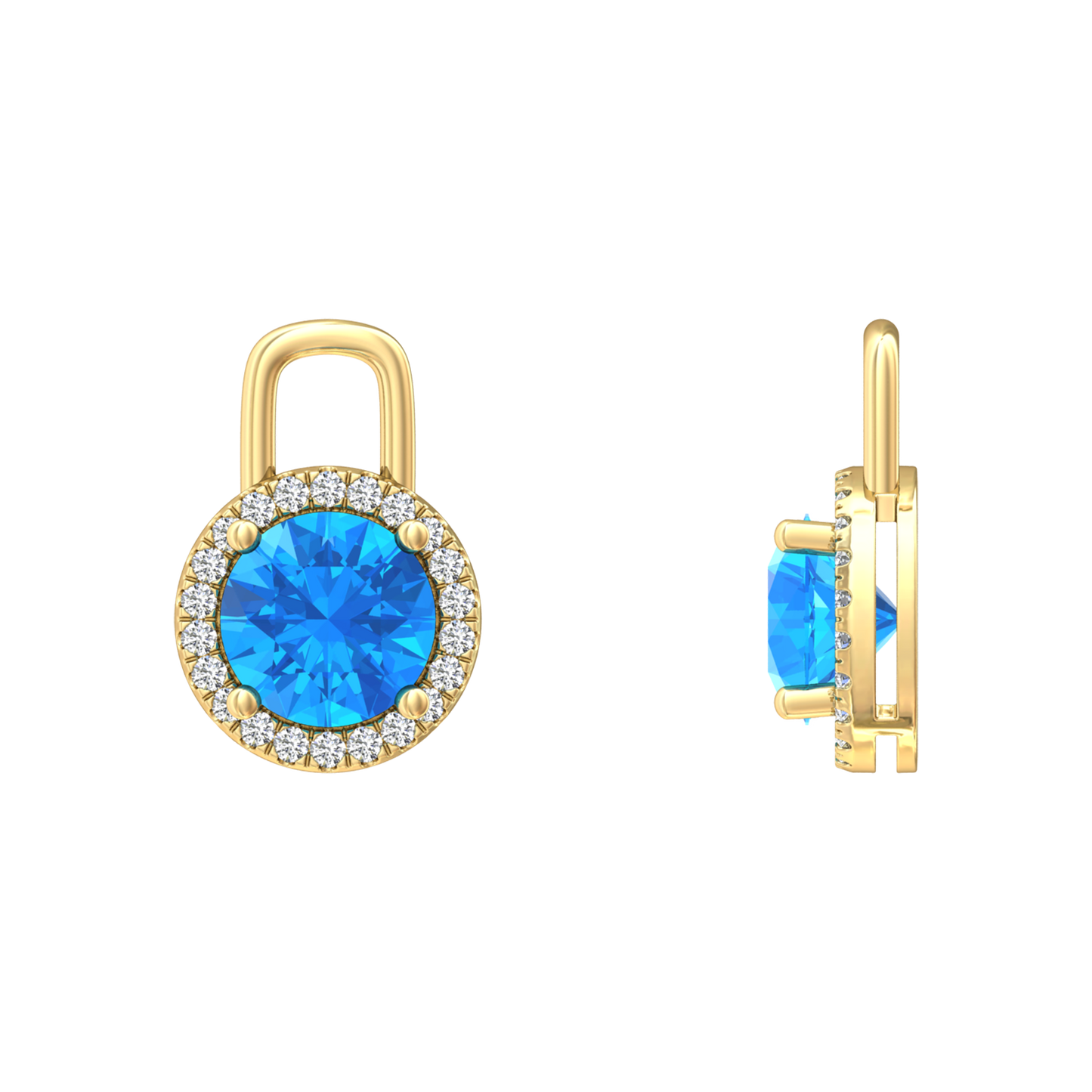 Nova diamond set earrings attachments set with a round Swiss Blue Topaz Gardiner Brothers