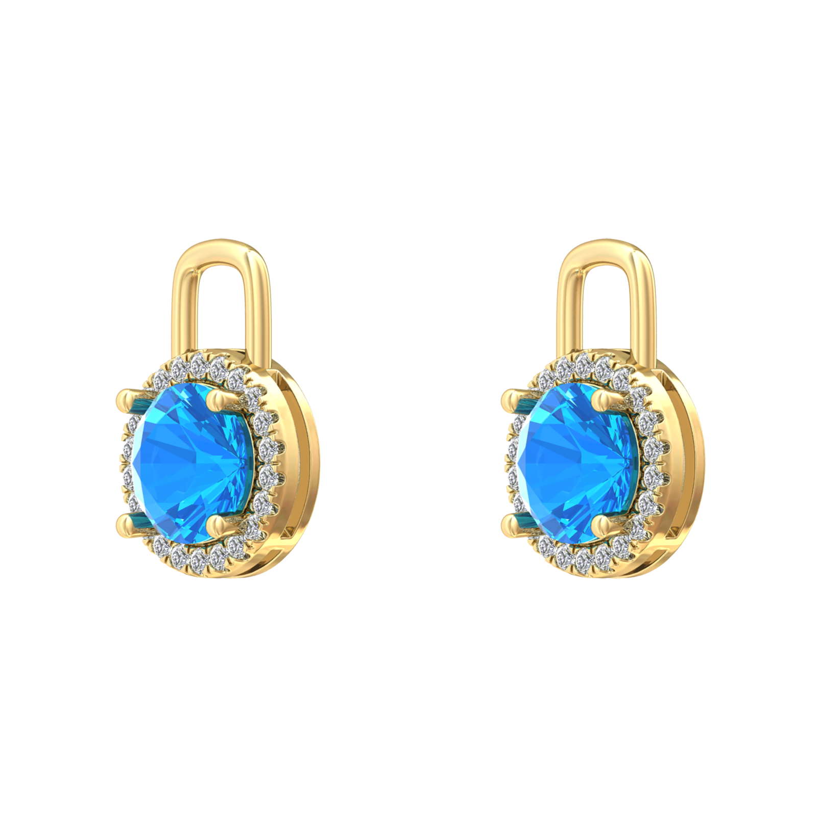 Nova diamond set earrings attachments set with a round Swiss Blue Topaz Gardiner Brothers