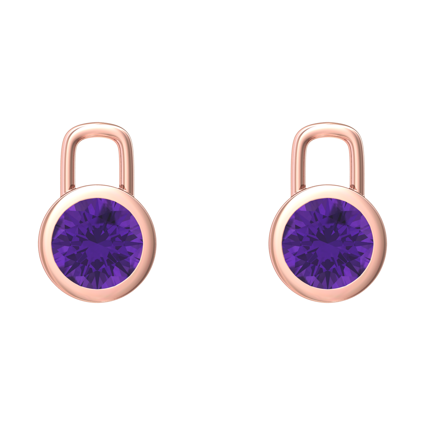 Nova earring attachments in a plain bezel setting with round Amethyst Gardiner Brothers