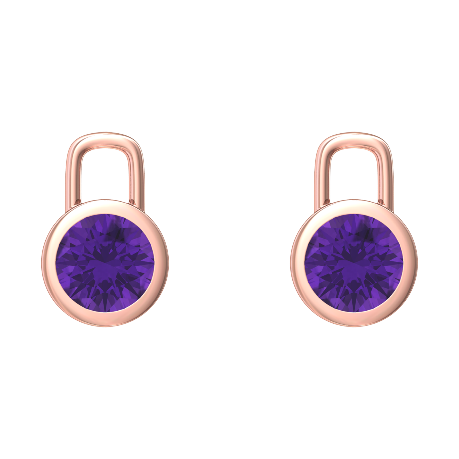 Nova earring attachments in a plain bezel setting with round Amethyst Gardiner Brothers