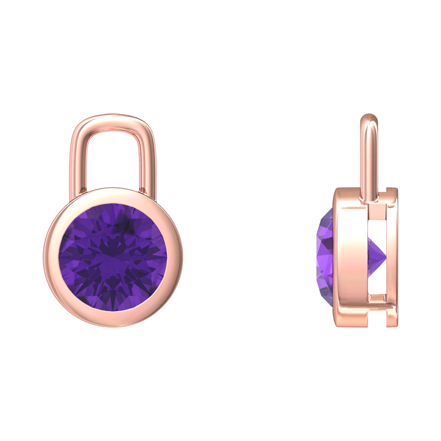 Nova earring attachments in a plain bezel setting with round Amethyst Gardiner Brothers