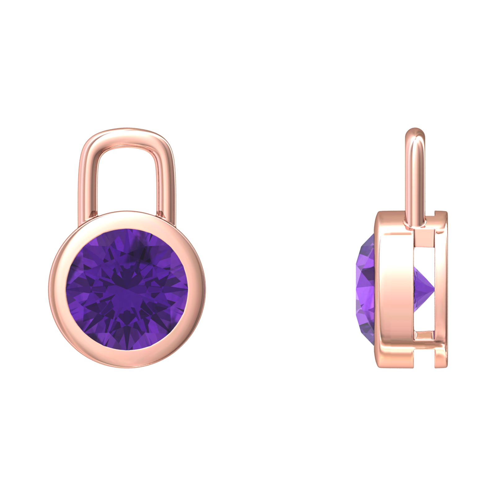 Nova earring attachments in a plain bezel setting with round Amethyst Gardiner Brothers