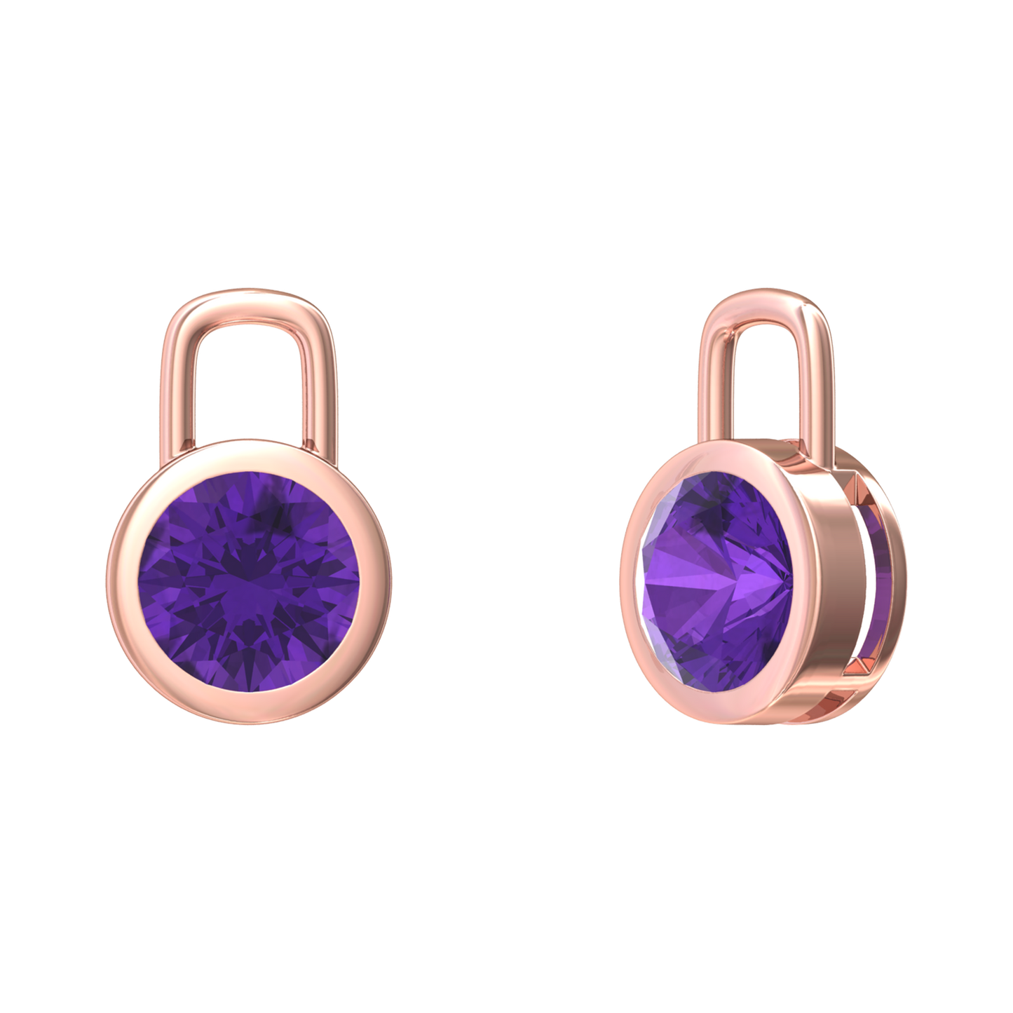 Nova earring attachments in a plain bezel setting with round Amethyst Gardiner Brothers Rose Gold