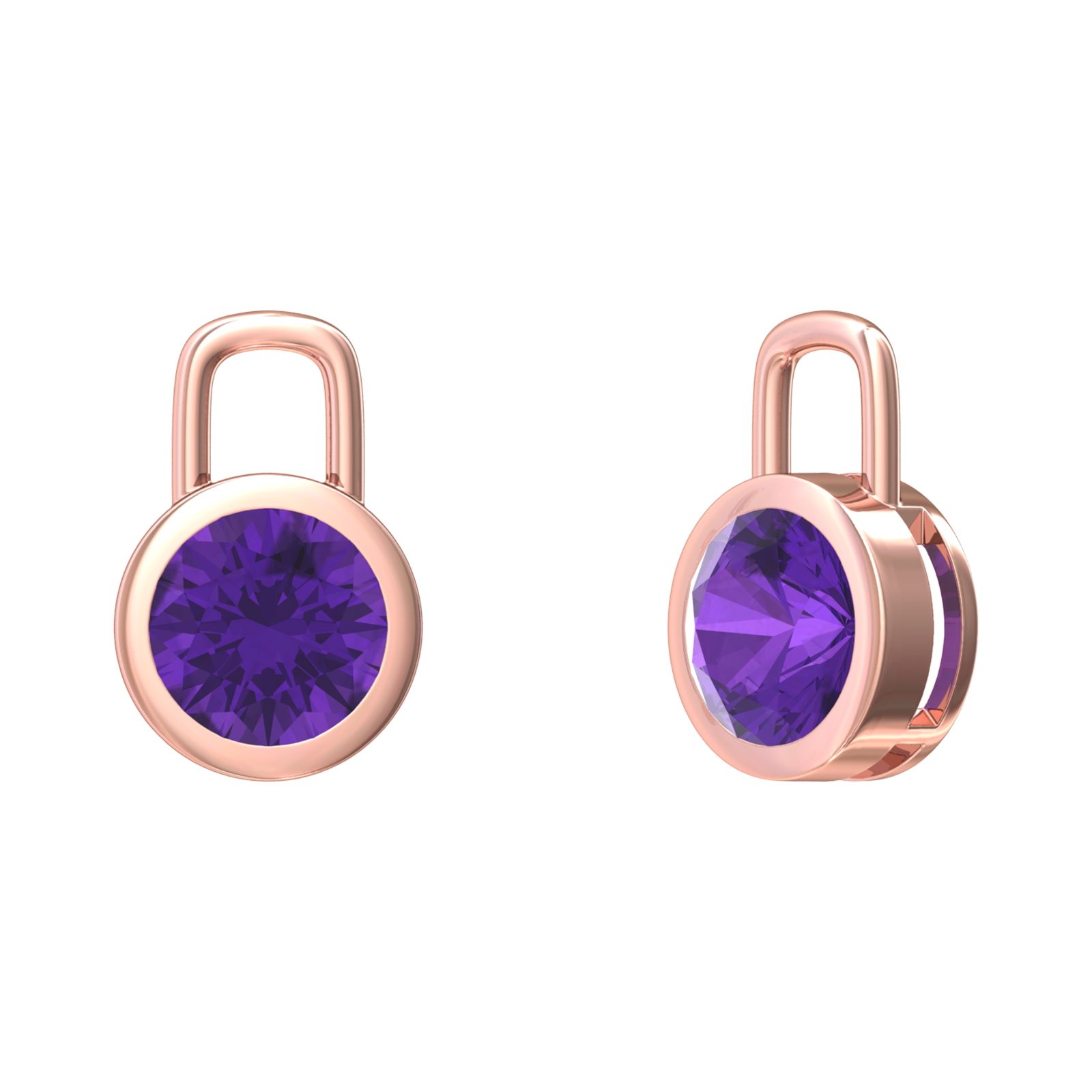 Nova earring attachments in a plain bezel setting with round Amethyst Gardiner Brothers Rose Gold