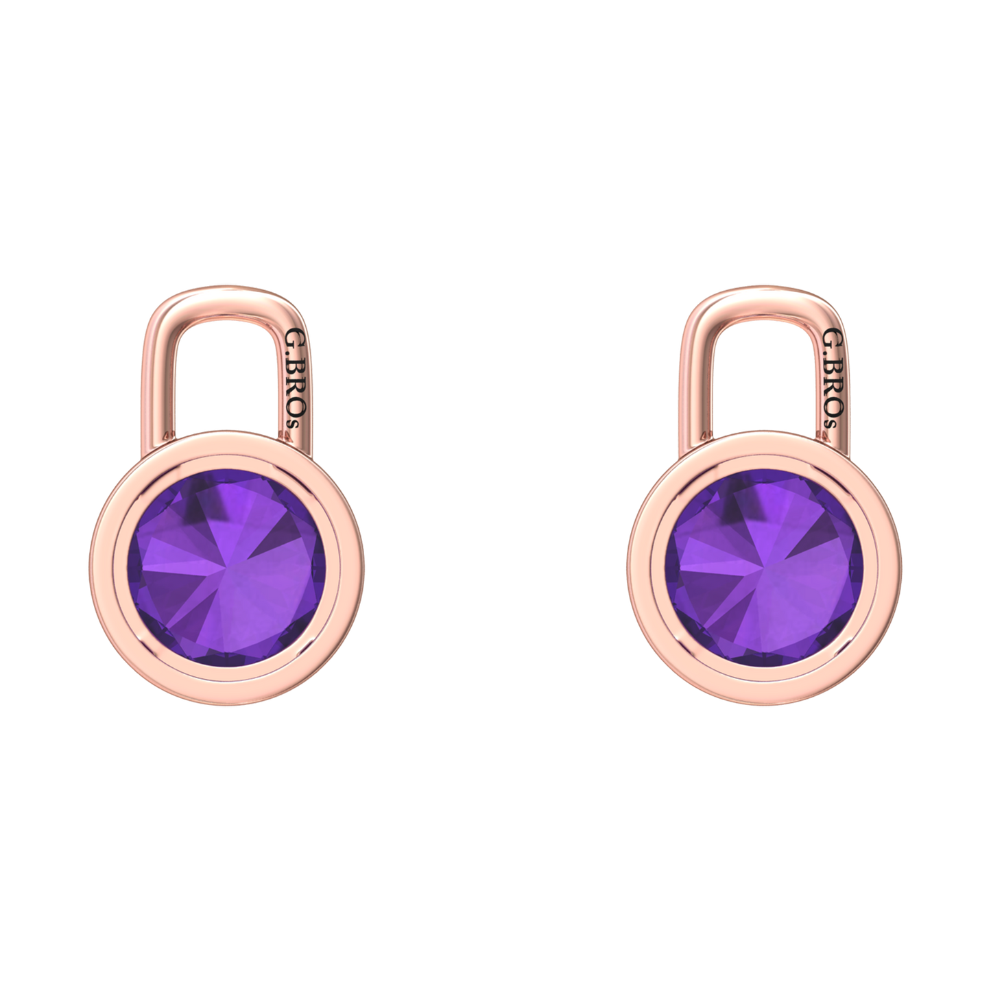 Nova earring attachments in a plain bezel setting with round Amethyst Gardiner Brothers