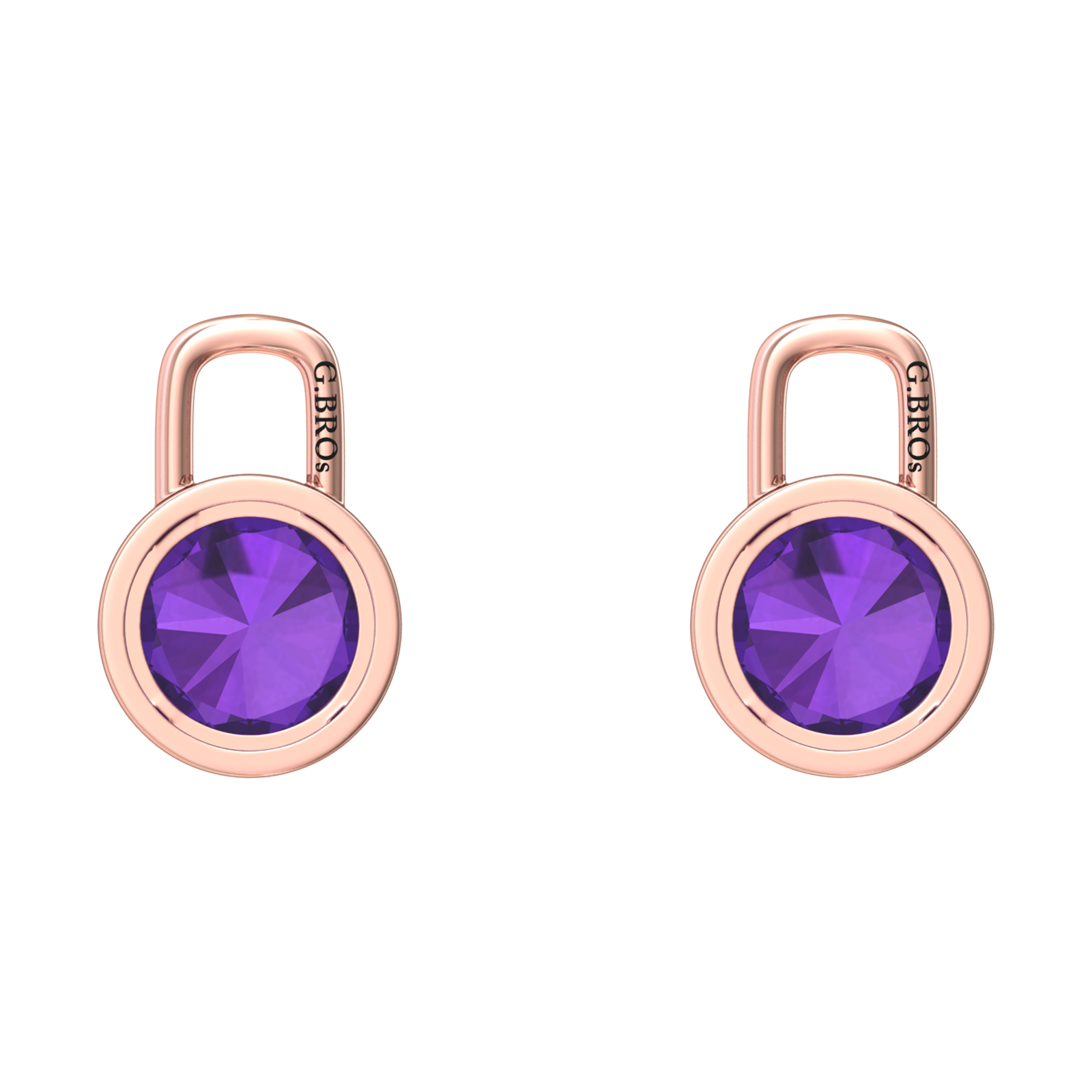 Nova earring attachments in a plain bezel setting with round Amethyst Gardiner Brothers