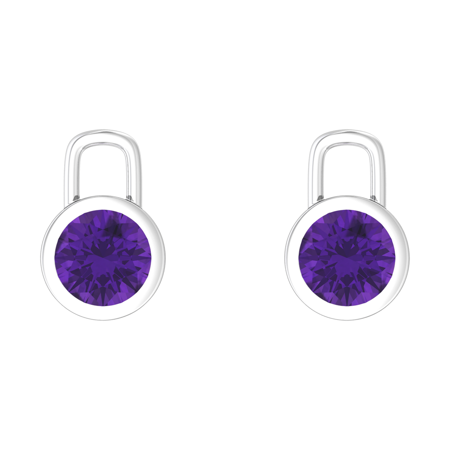 Nova earring attachments in a plain bezel setting with round Amethyst Gardiner Brothers