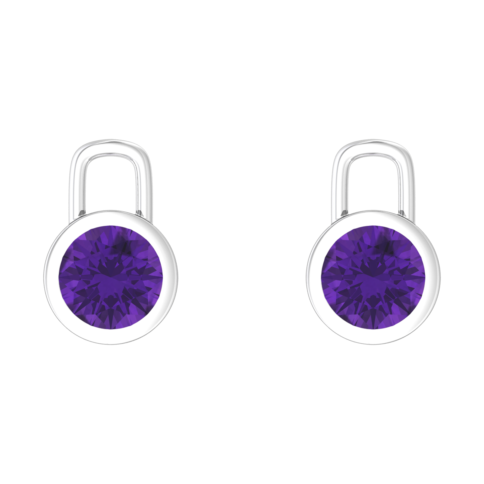 Nova earring attachments in a plain bezel setting with round Amethyst Gardiner Brothers