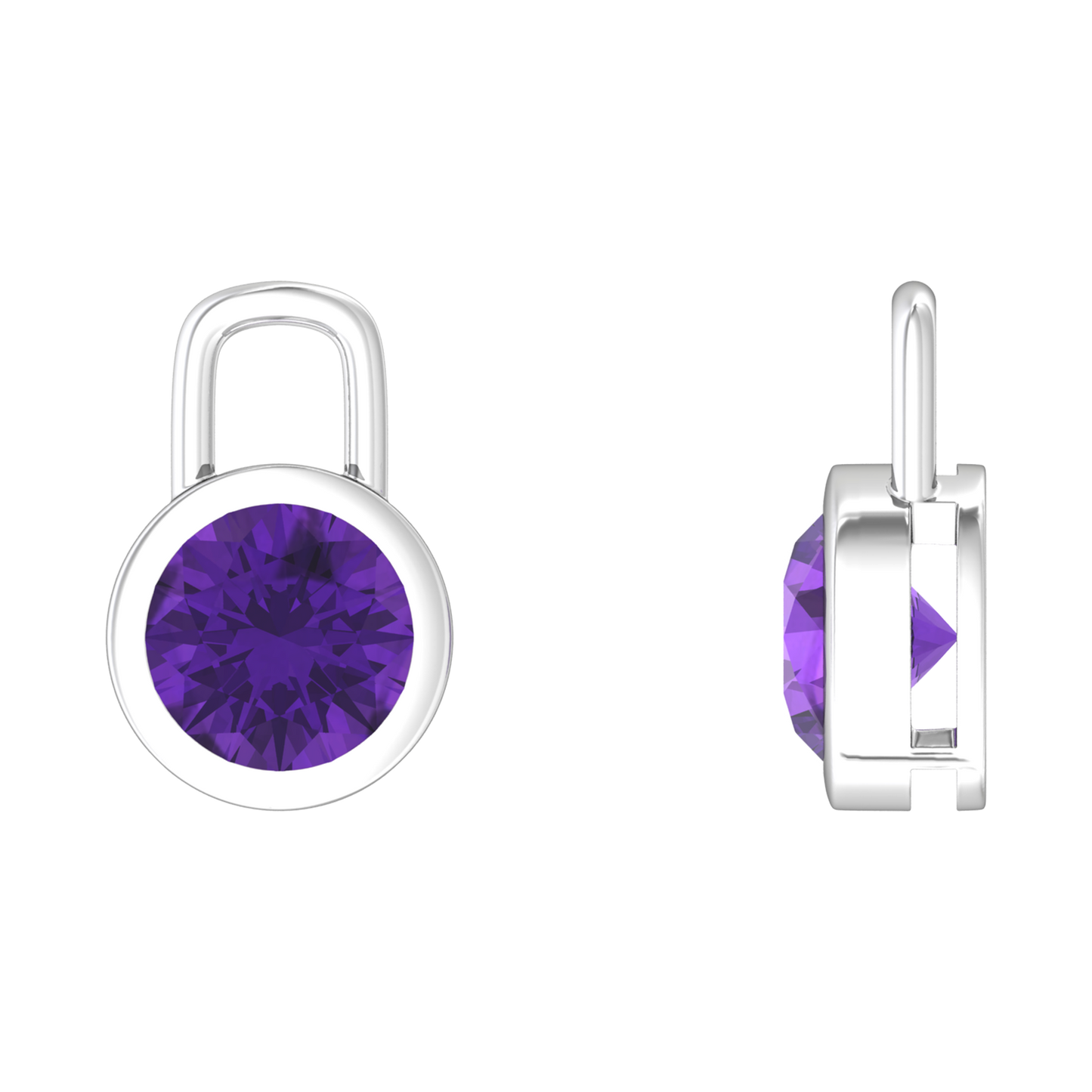 Nova earring attachments in a plain bezel setting with round Amethyst Gardiner Brothers