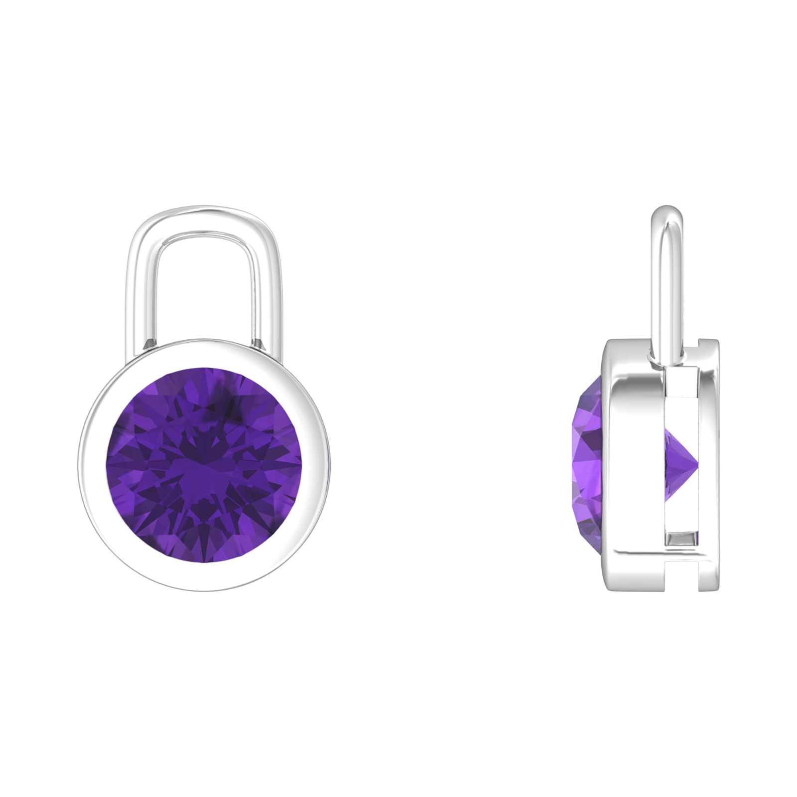 Nova earring attachments in a plain bezel setting with round Amethyst Gardiner Brothers