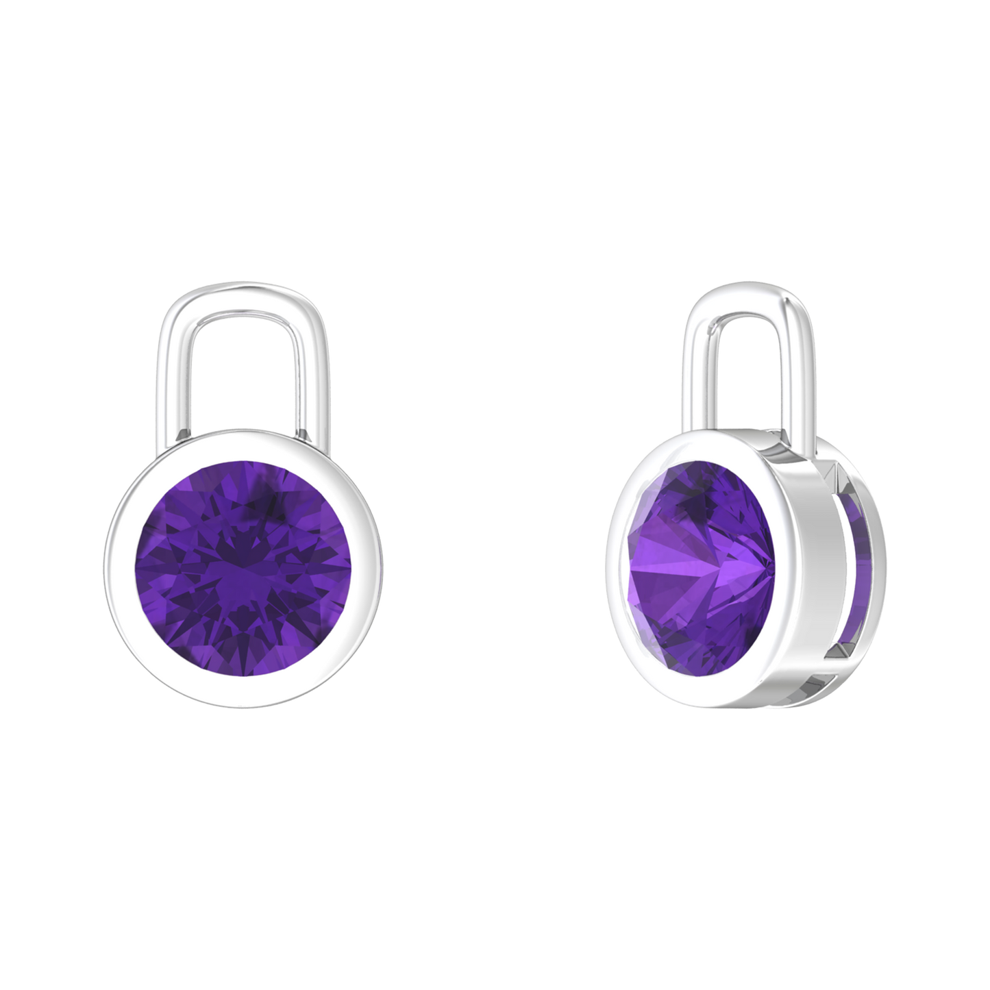 Nova earring attachments in a plain bezel setting with round Amethyst Gardiner Brothers White Gold