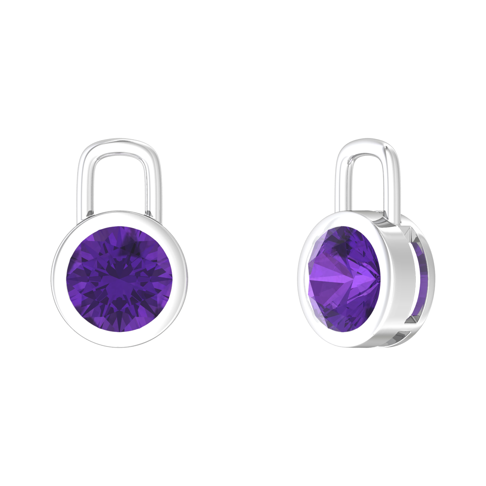 Nova earring attachments in a plain bezel setting with round Amethyst Gardiner Brothers White Gold