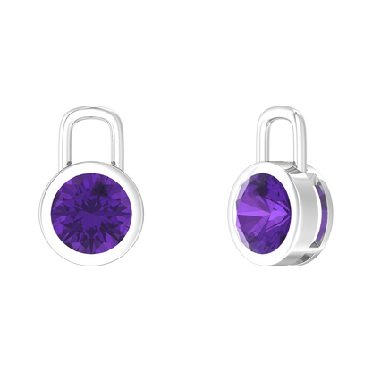 Nova earring attachments in a plain bezel setting with round Amethyst Gardiner Brothers White Gold
