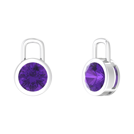 Nova earring attachments in a plain bezel setting with round Amethyst Gardiner Brothers White Gold
