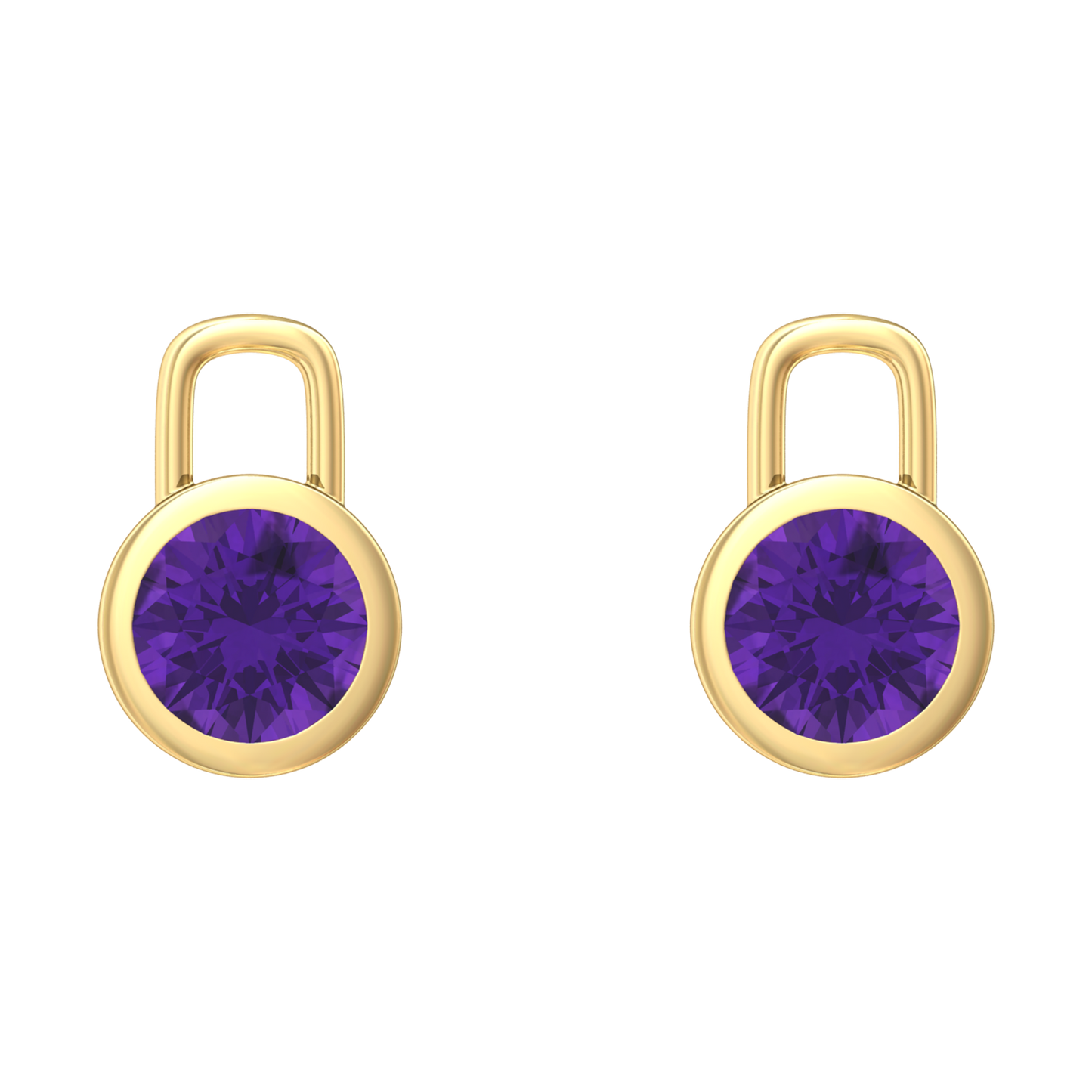 Nova earring attachments in a plain bezel setting with round Amethyst Gardiner Brothers