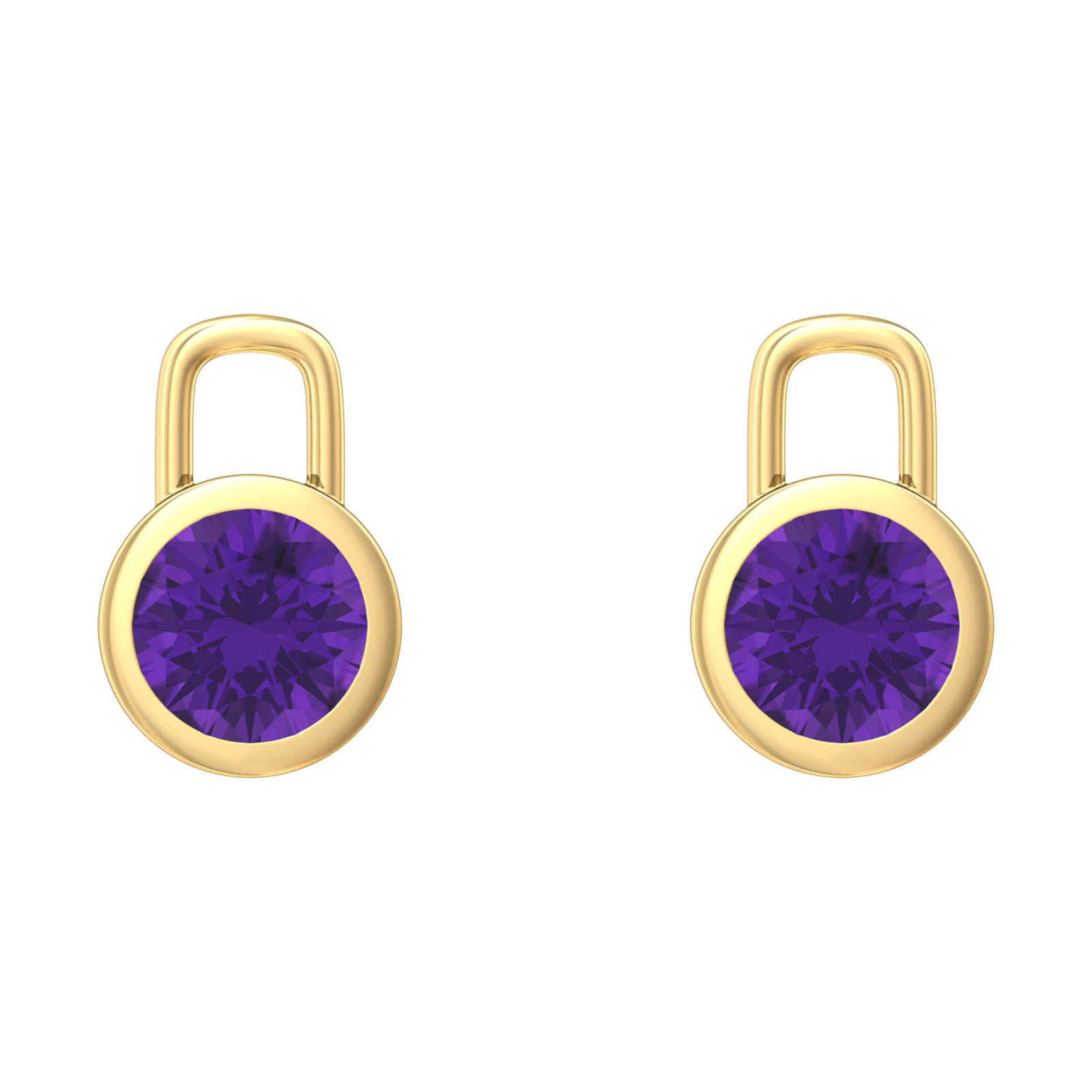 Nova earring attachments in a plain bezel setting with round Amethyst Gardiner Brothers