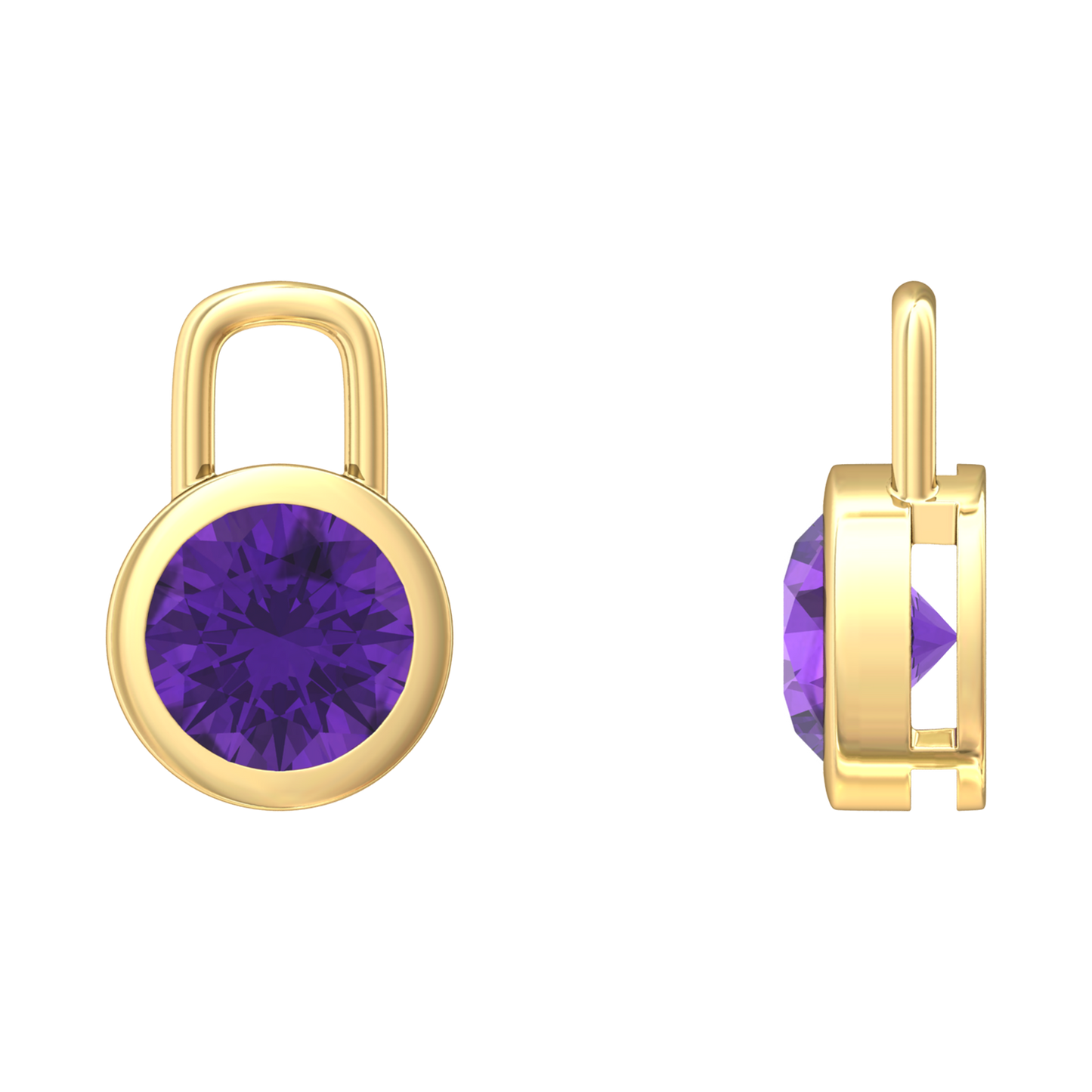 Nova earring attachments in a plain bezel setting with round Amethyst Gardiner Brothers