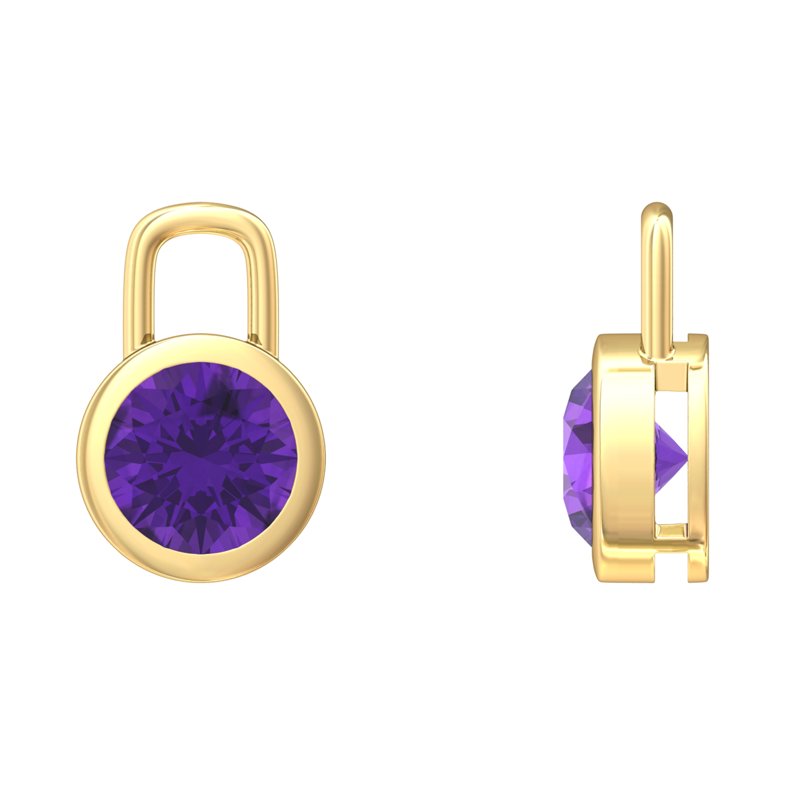 Nova earring attachments in a plain bezel setting with round Amethyst Gardiner Brothers