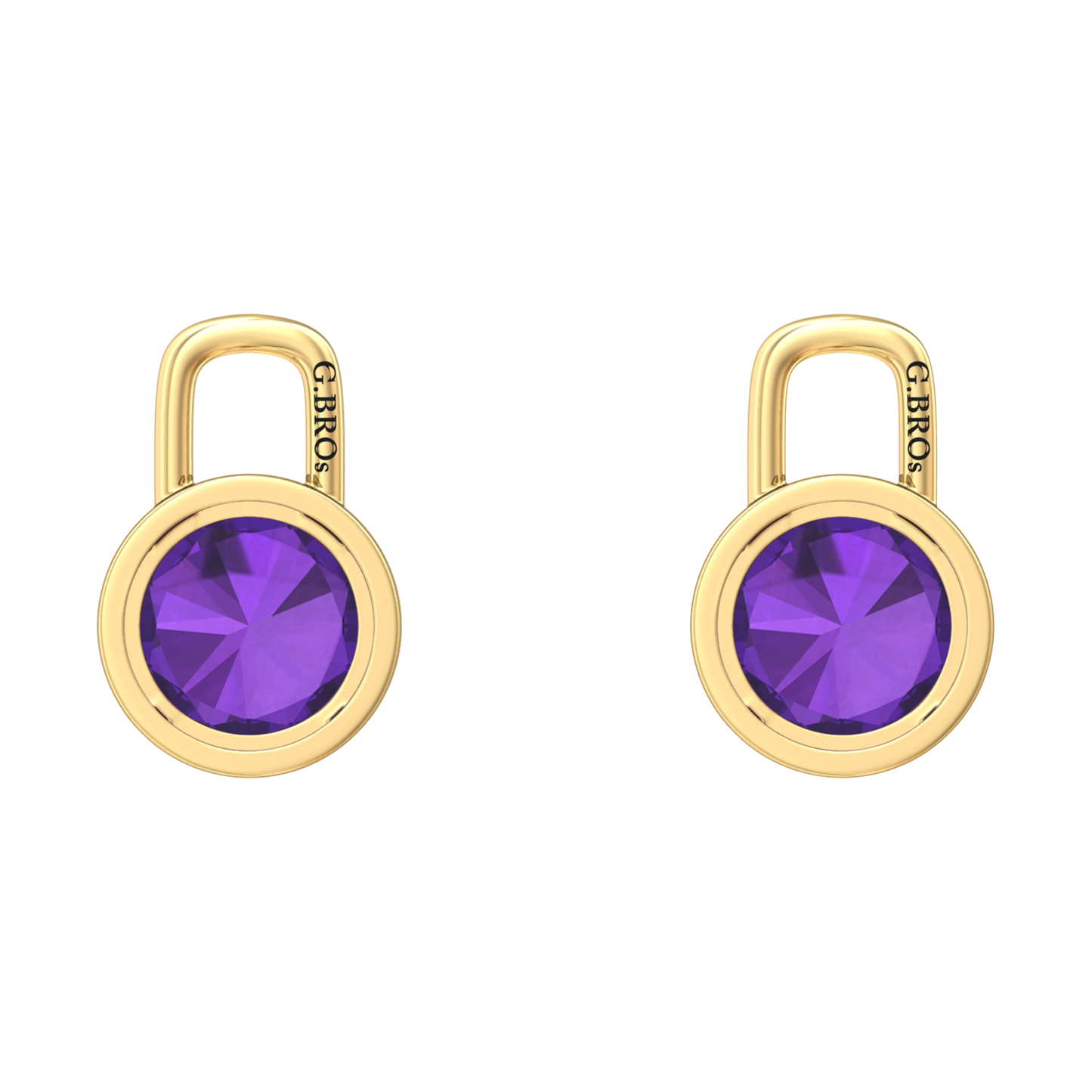 Nova earring attachments in a plain bezel setting with round Amethyst Gardiner Brothers