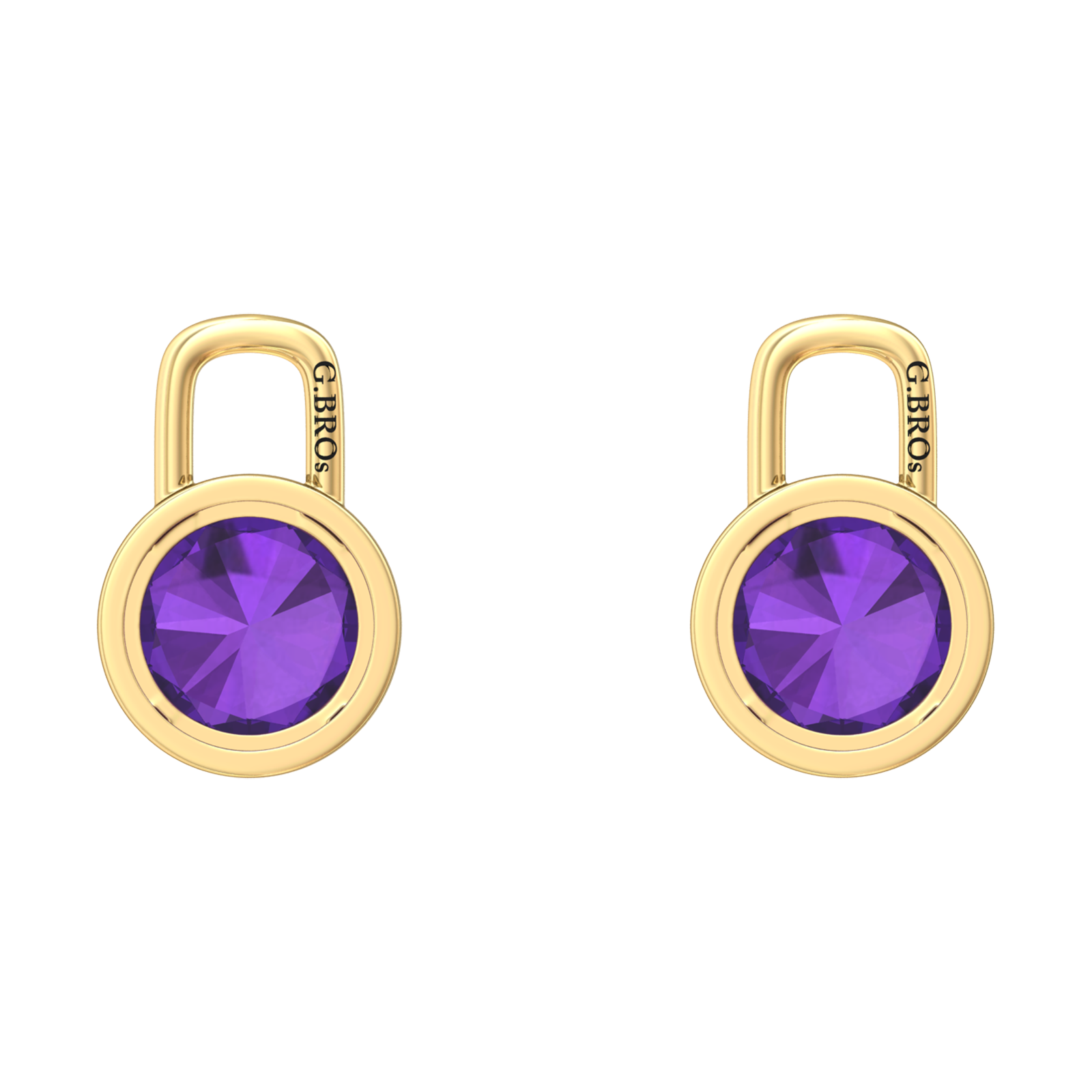 Nova earring attachments in a plain bezel setting with round Amethyst Gardiner Brothers