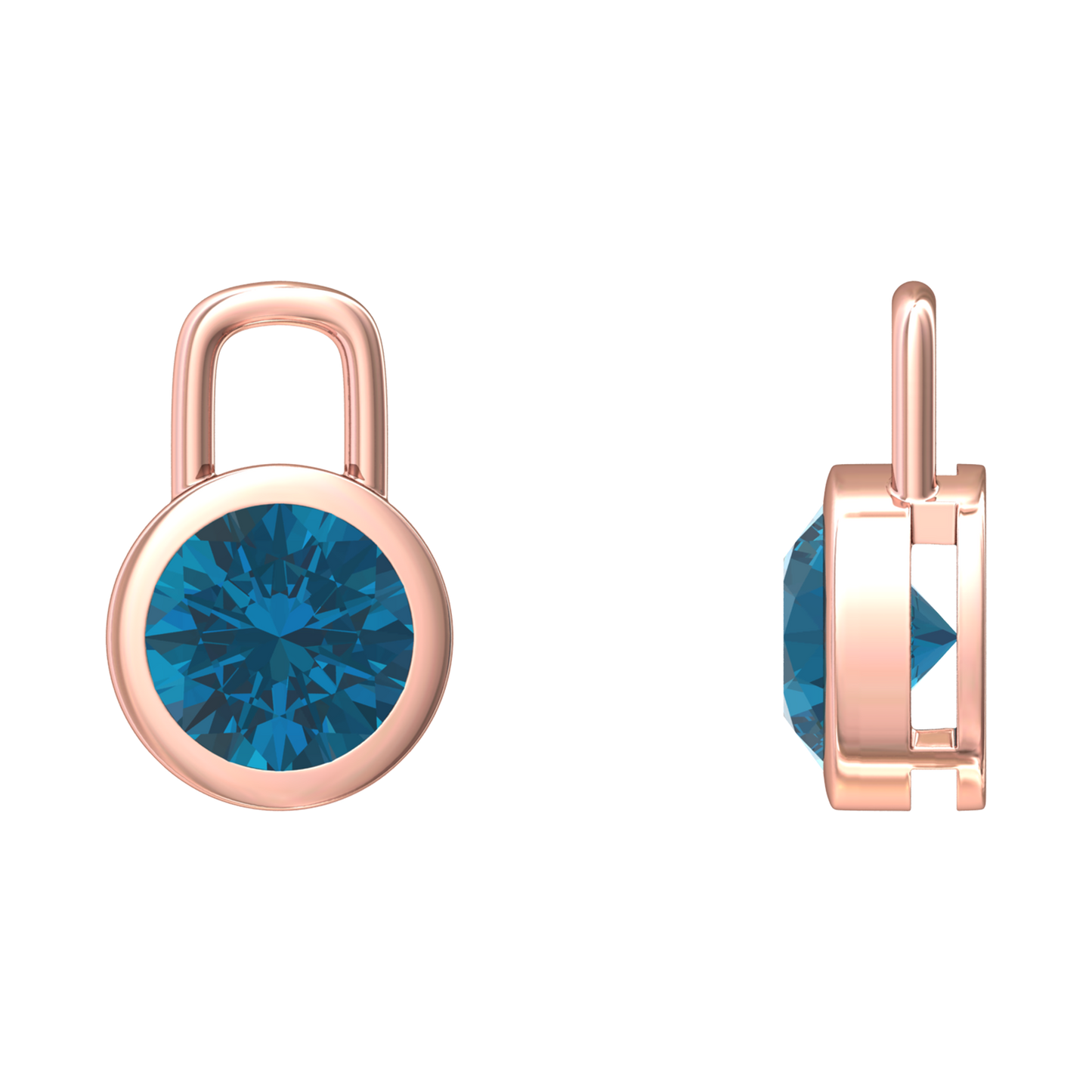Nova earring attachments in a plain bezel setting with round London Blue Topaz Gardiner Brothers