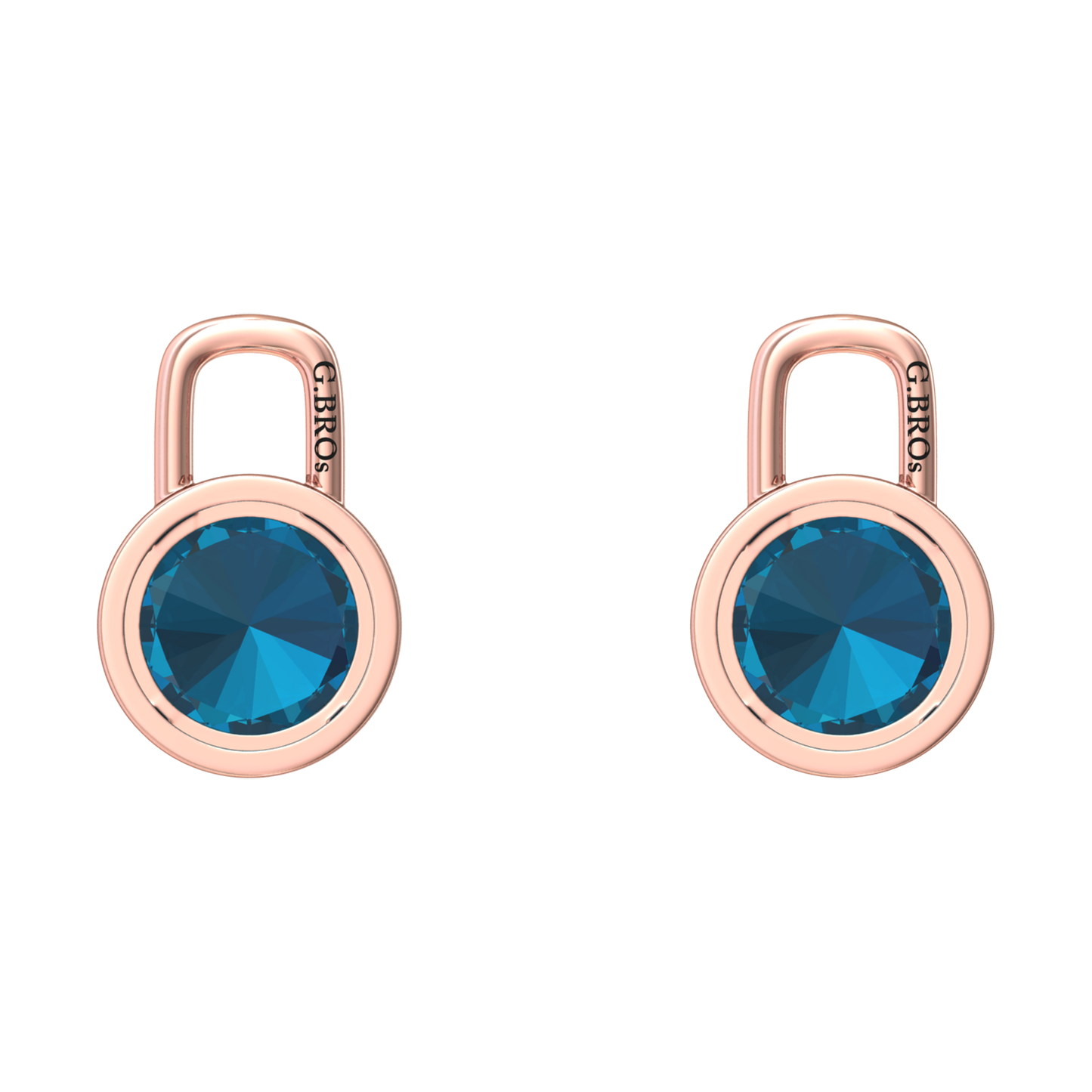 Nova earring attachments in a plain bezel setting with round London Blue Topaz Gardiner Brothers
