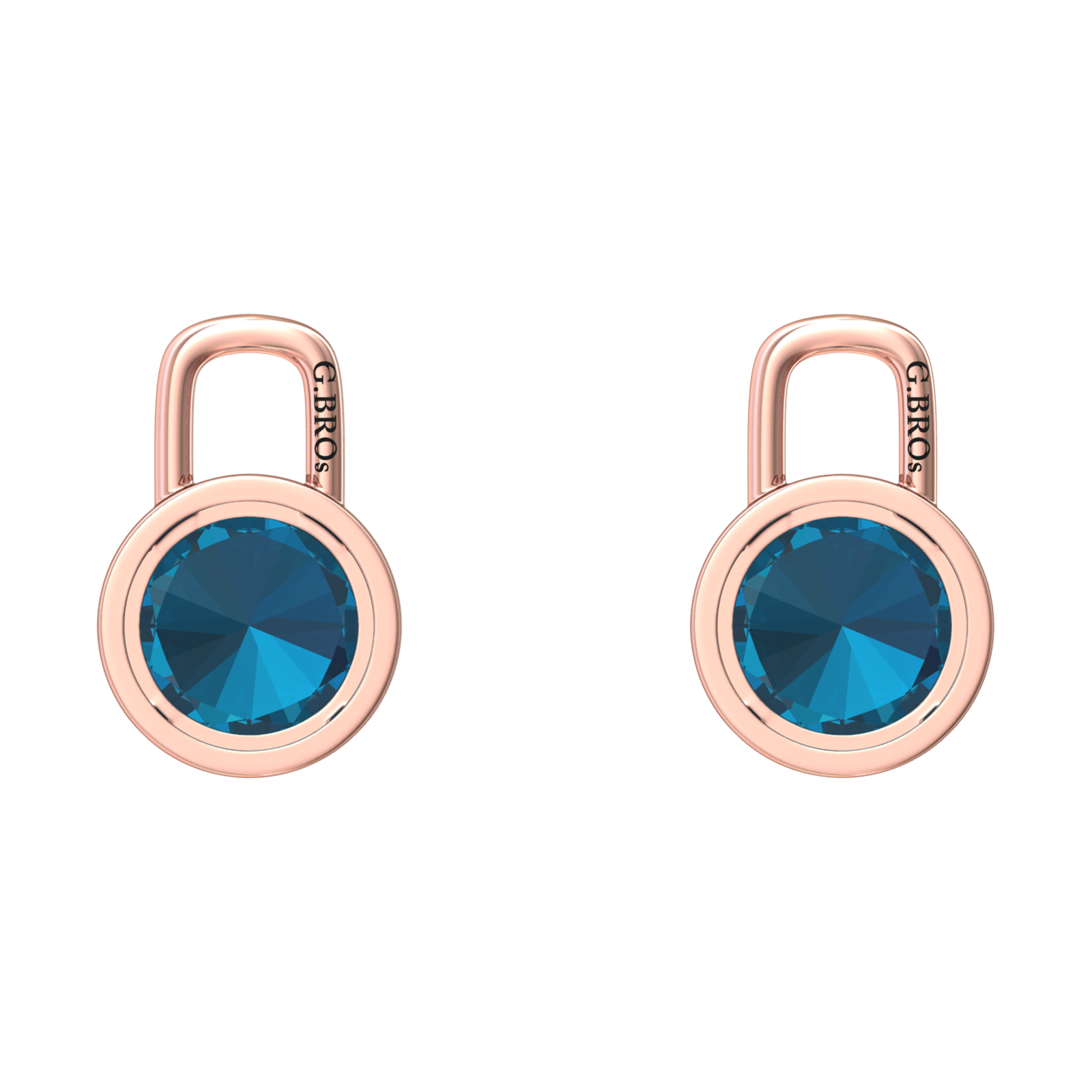 Nova earring attachments in a plain bezel setting with round London Blue Topaz Gardiner Brothers