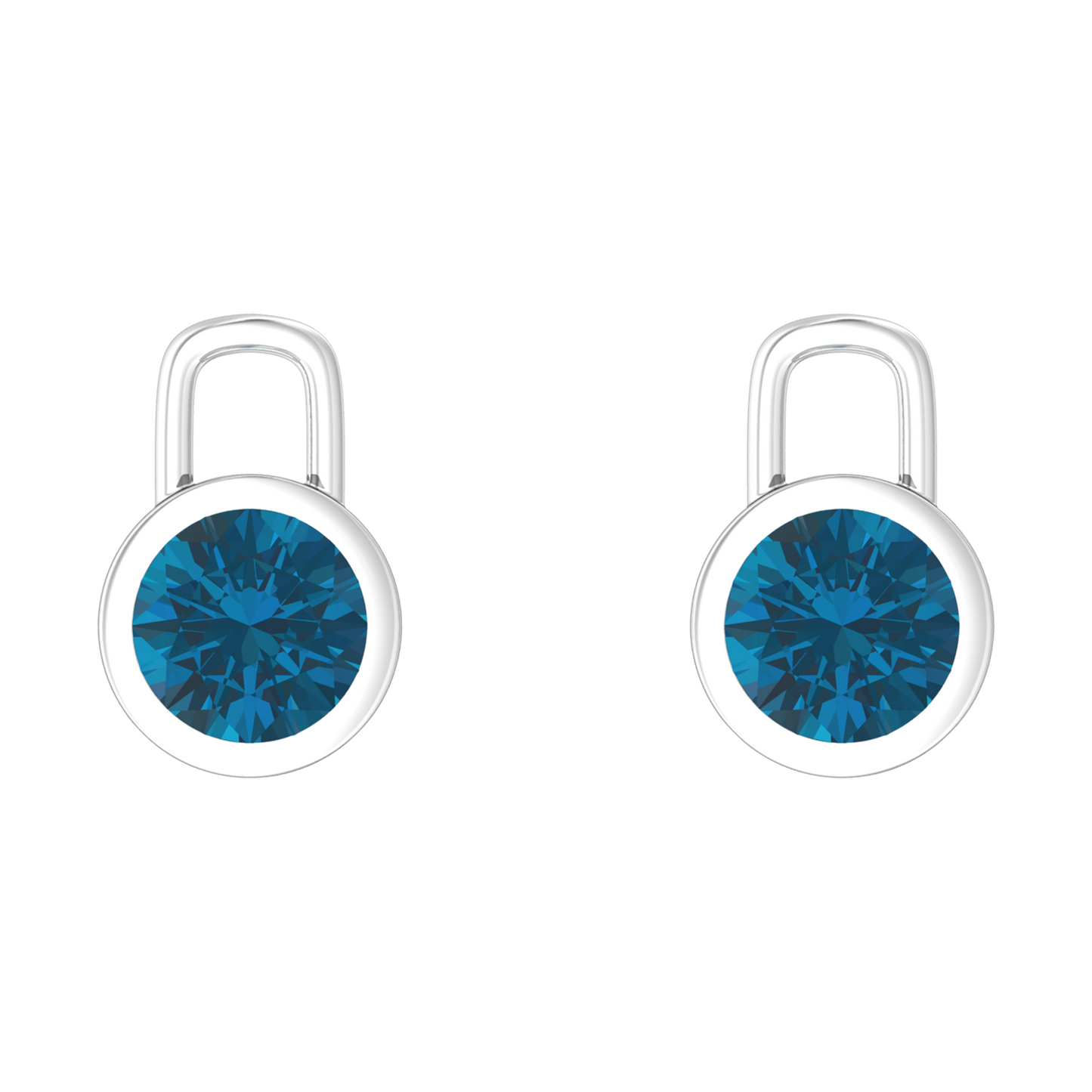 Nova earring attachments in a plain bezel setting with round London Blue Topaz Gardiner Brothers