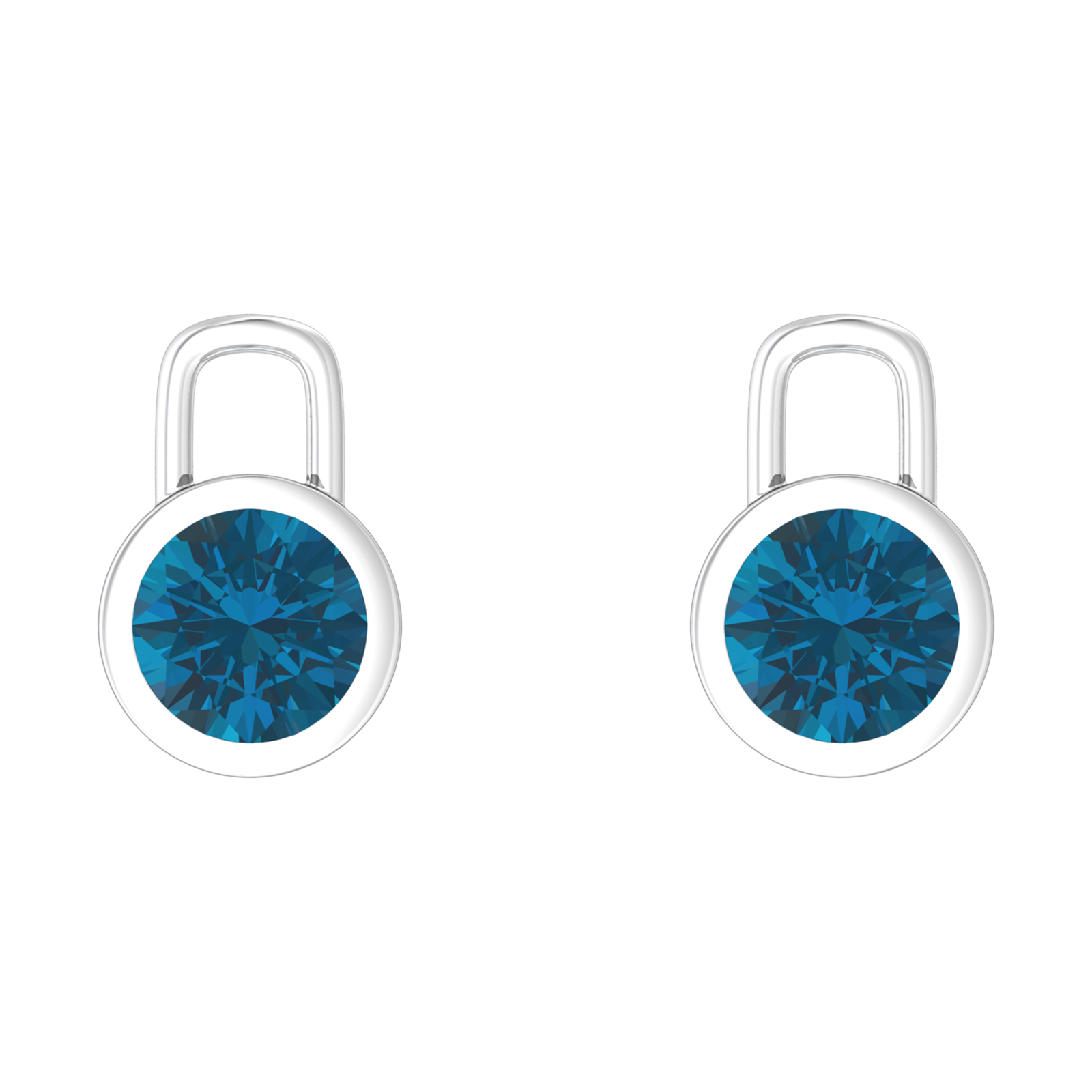 Nova earring attachments in a plain bezel setting with round London Blue Topaz Gardiner Brothers