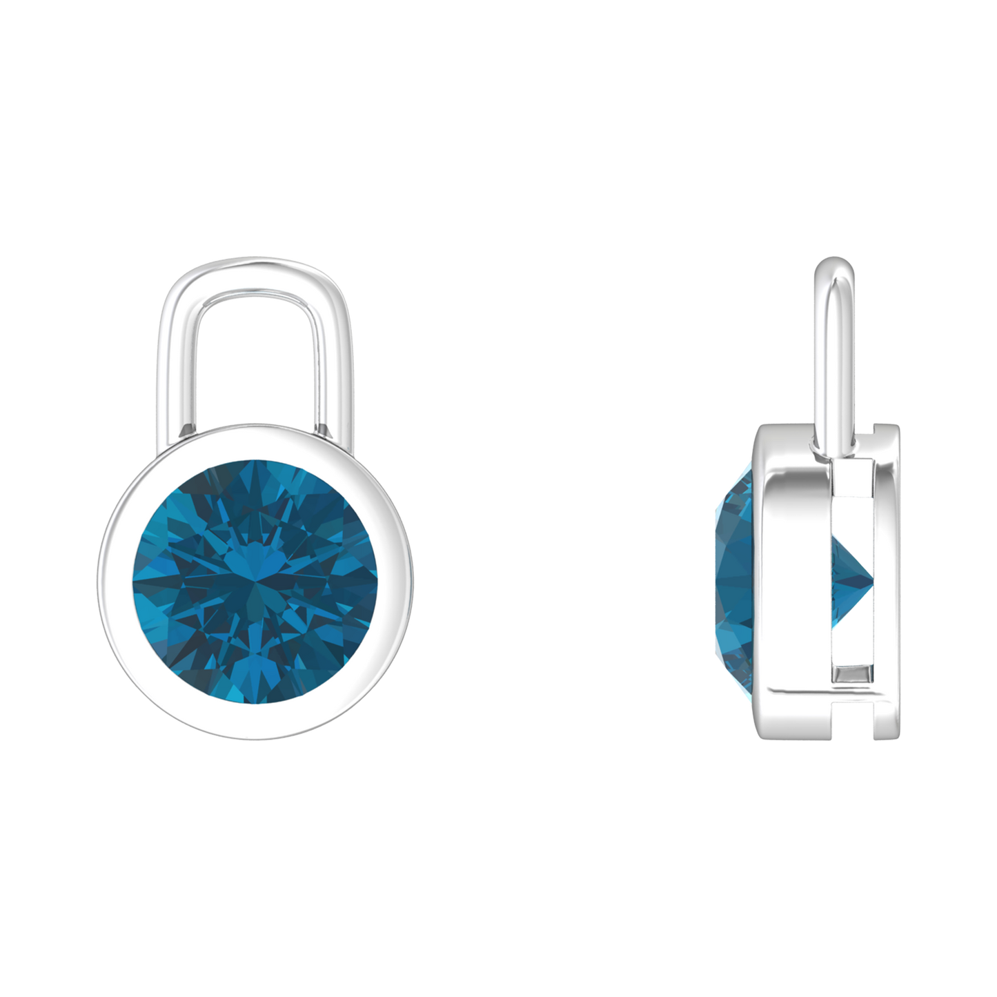 Nova earring attachments in a plain bezel setting with round London Blue Topaz Gardiner Brothers