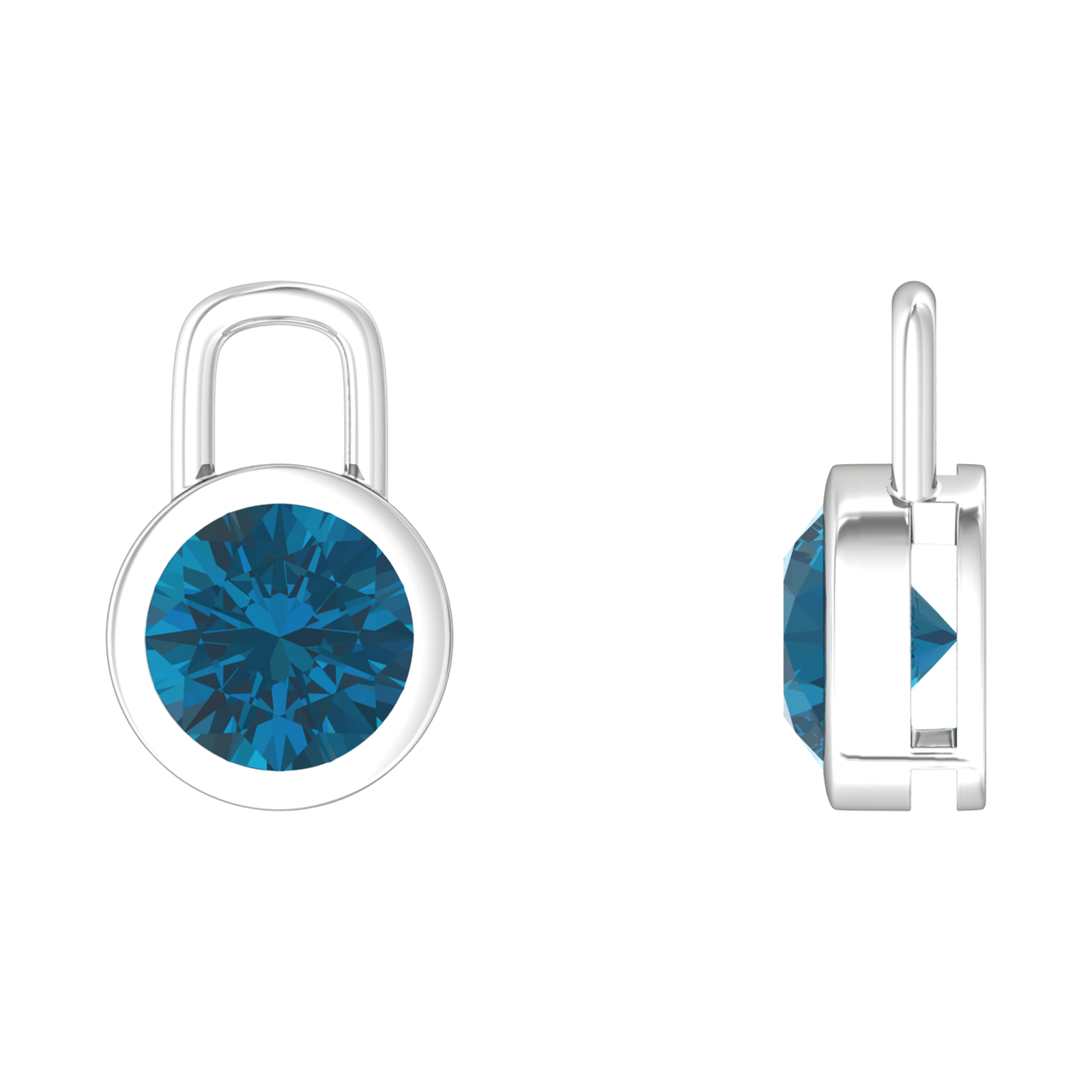 Nova earring attachments in a plain bezel setting with round London Blue Topaz Gardiner Brothers