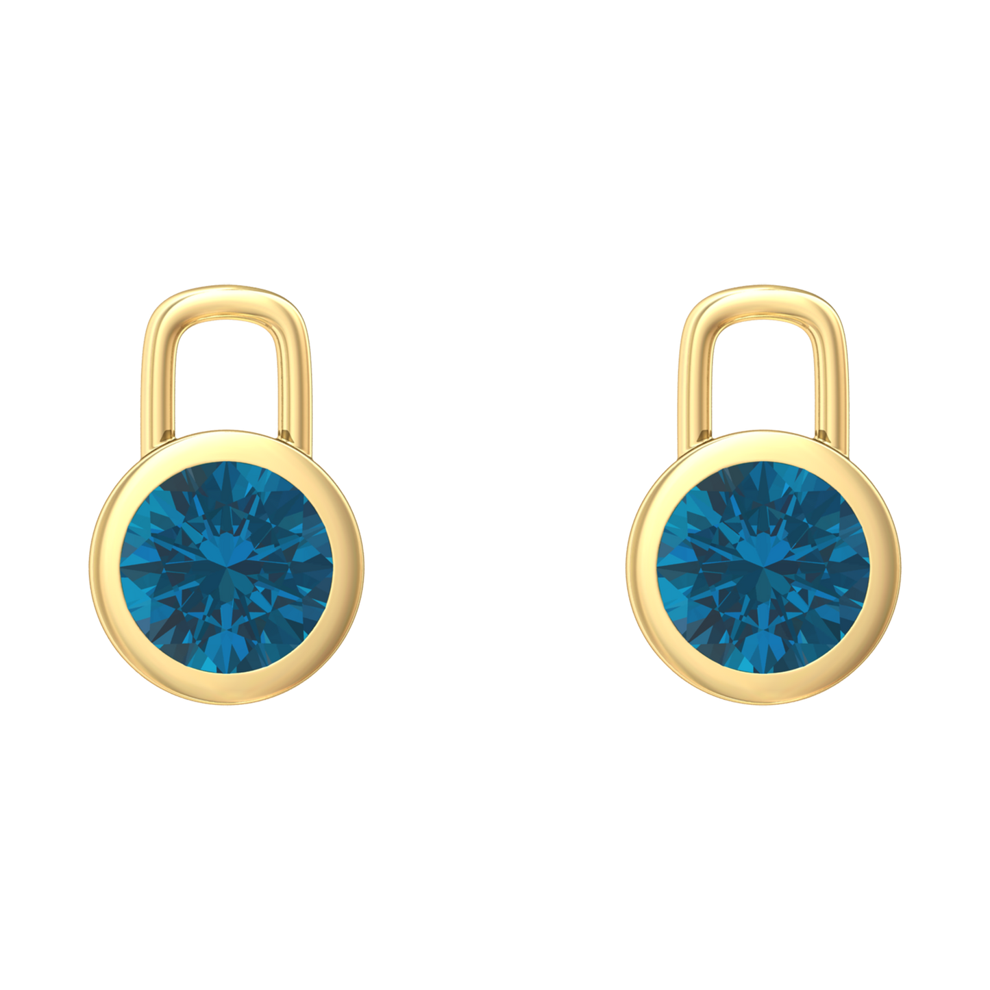 Nova earring attachments in a plain bezel setting with round London Blue Topaz Gardiner Brothers