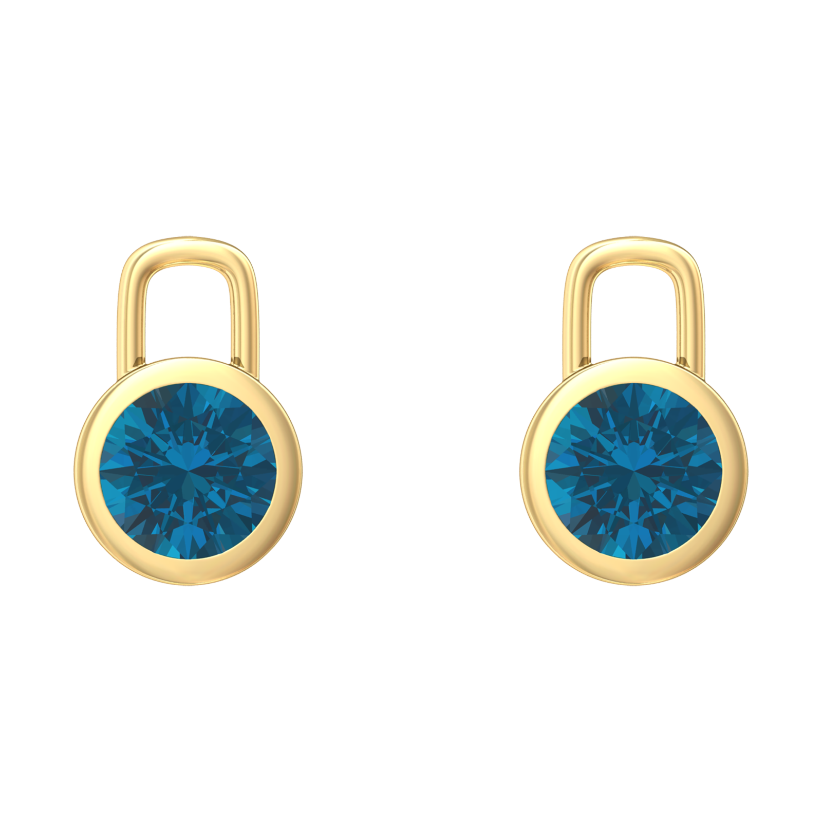 Nova earring attachments in a plain bezel setting with round London Blue Topaz Gardiner Brothers