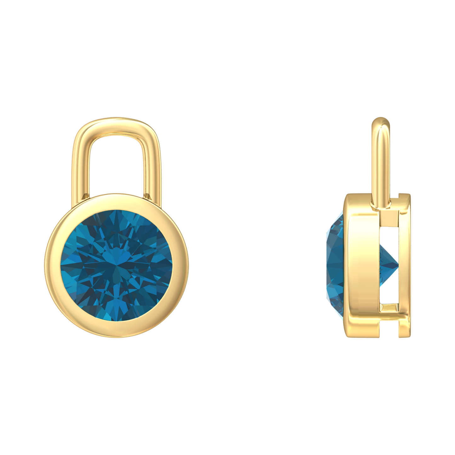 Nova earring attachments in a plain bezel setting with round London Blue Topaz Gardiner Brothers