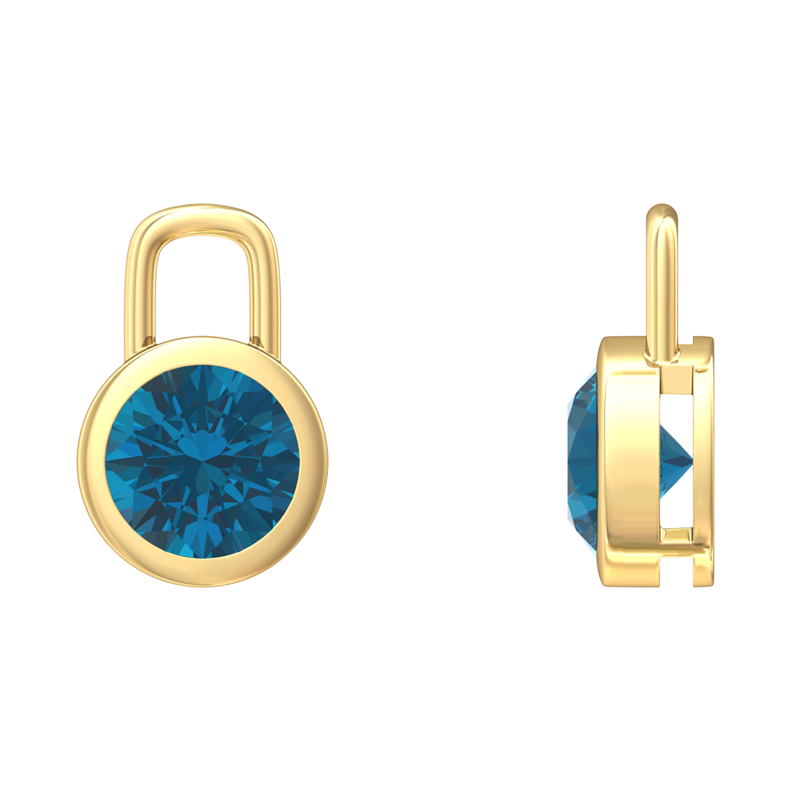 Nova earring attachments in a plain bezel setting with round London Blue Topaz Gardiner Brothers