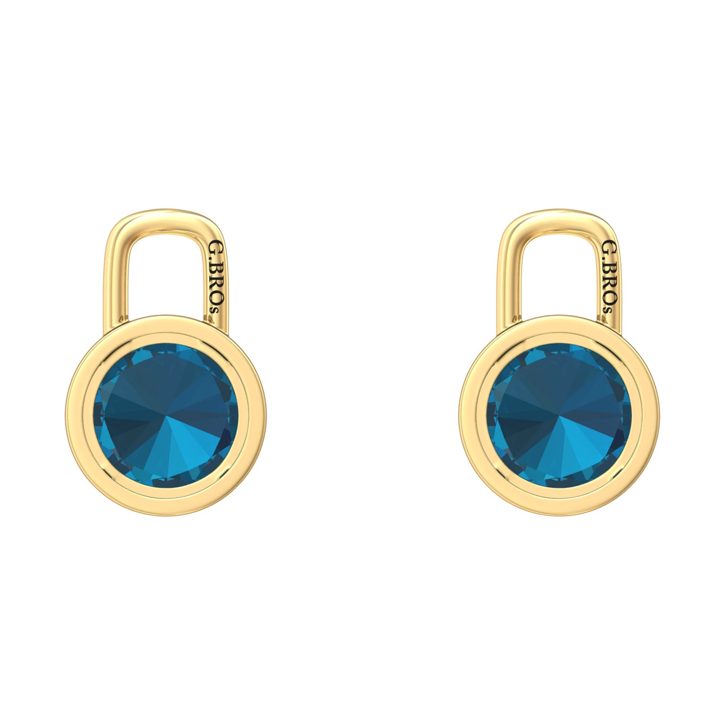 Nova earring attachments in a plain bezel setting with round London Blue Topaz Gardiner Brothers