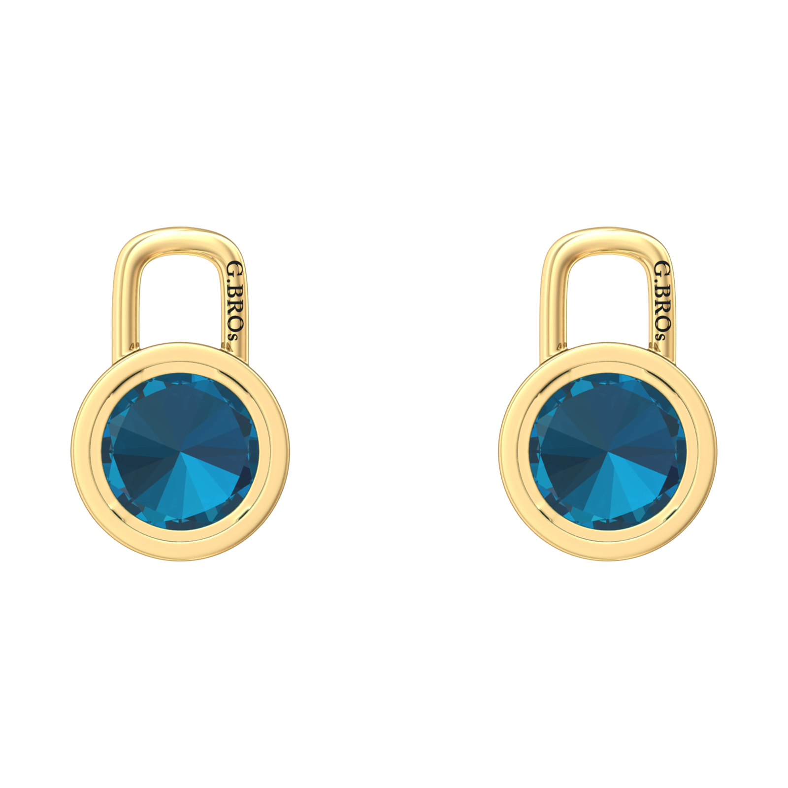 Nova earring attachments in a plain bezel setting with round London Blue Topaz Gardiner Brothers